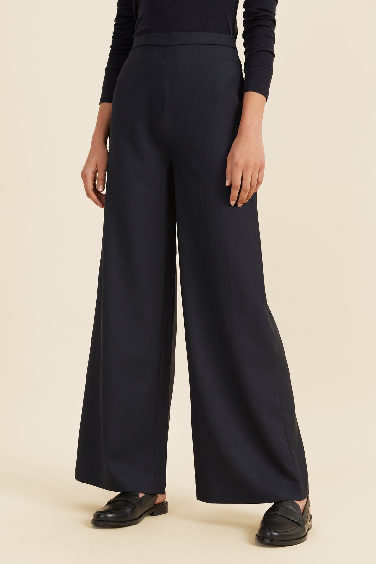 Wool Blend High Palazzo Pant