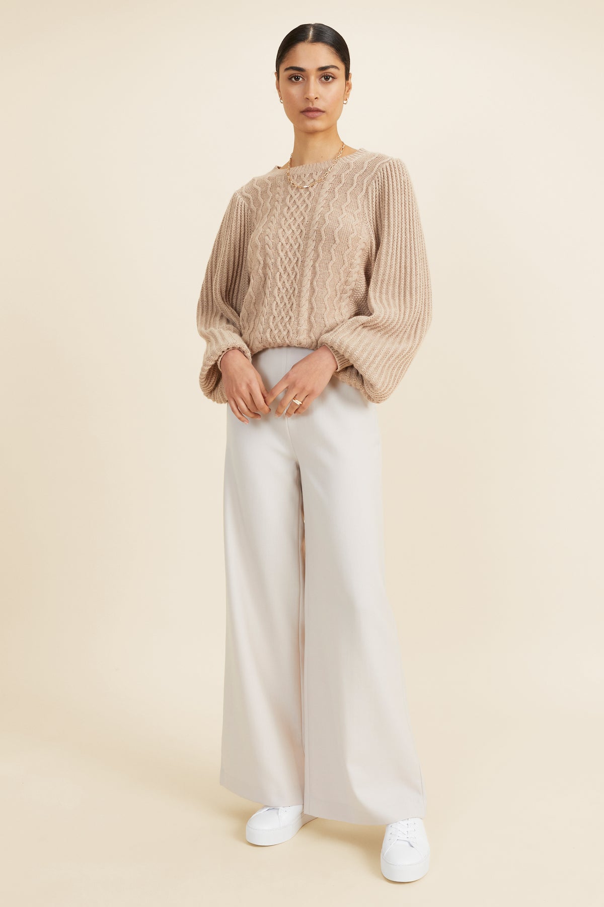 Wool Blend High Palazzo Pant