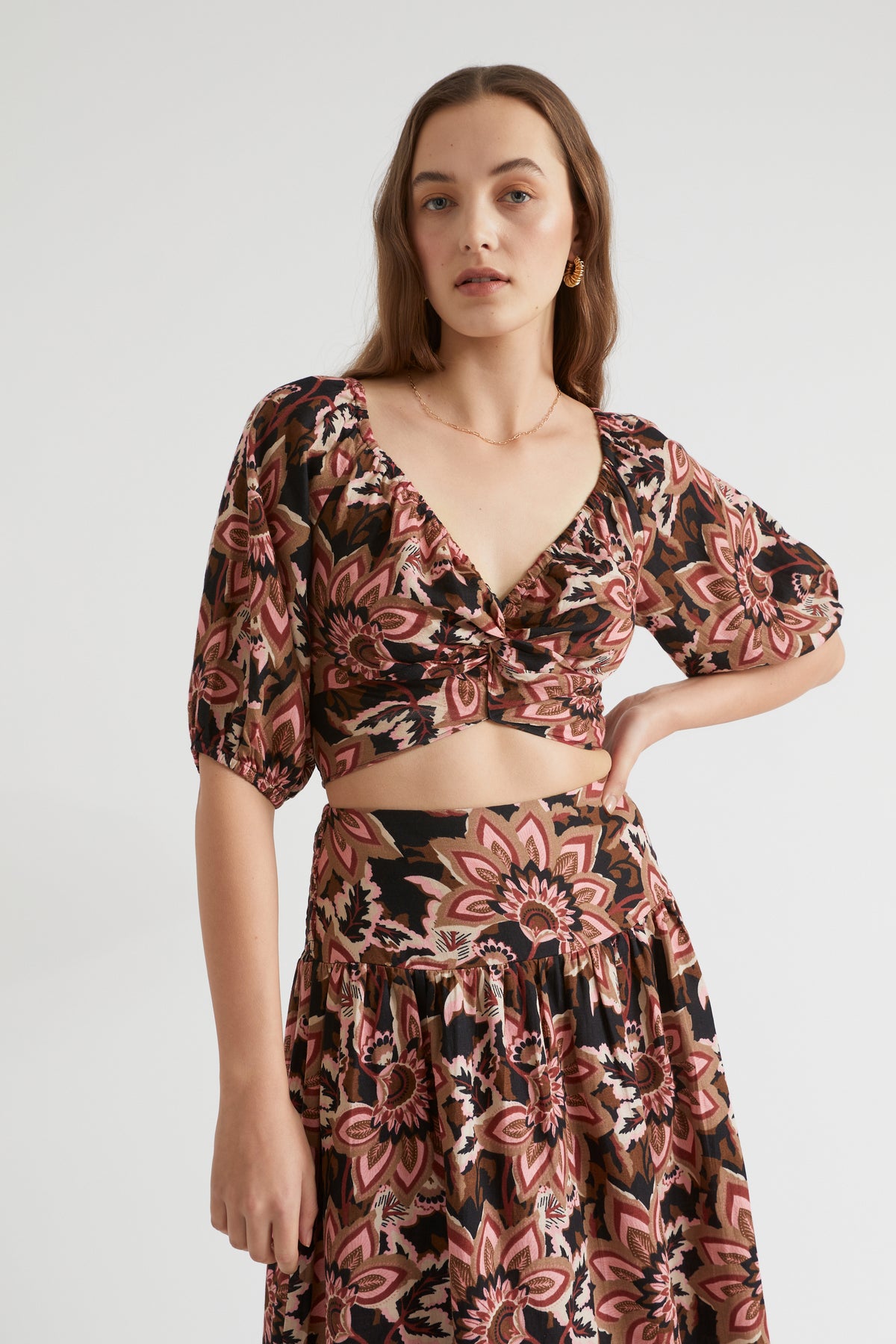 Floral Twist Front Crop Top