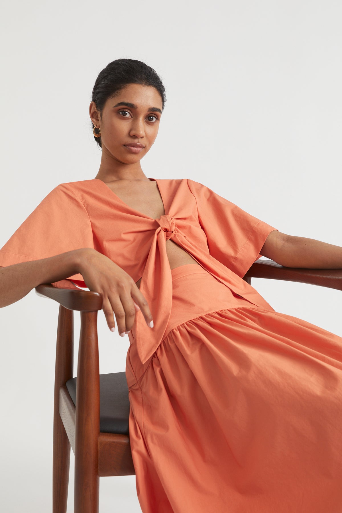 Poplin Tie Front Top