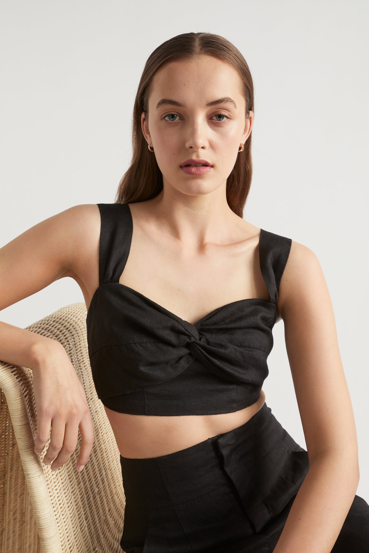 Linen Twist Front Crop Top