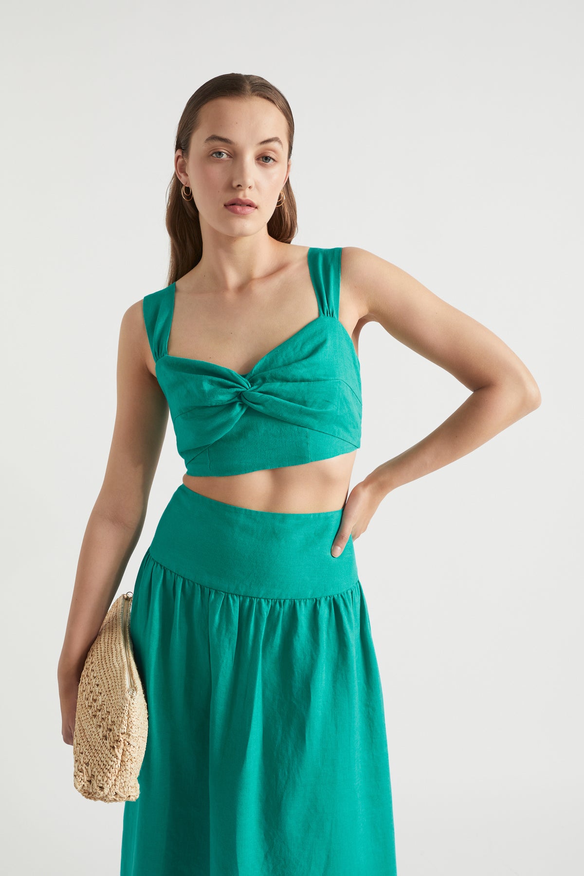 Linen Twist Front Crop Top