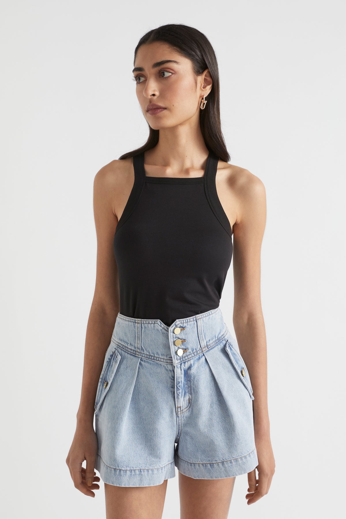 Denim Button Detail Short