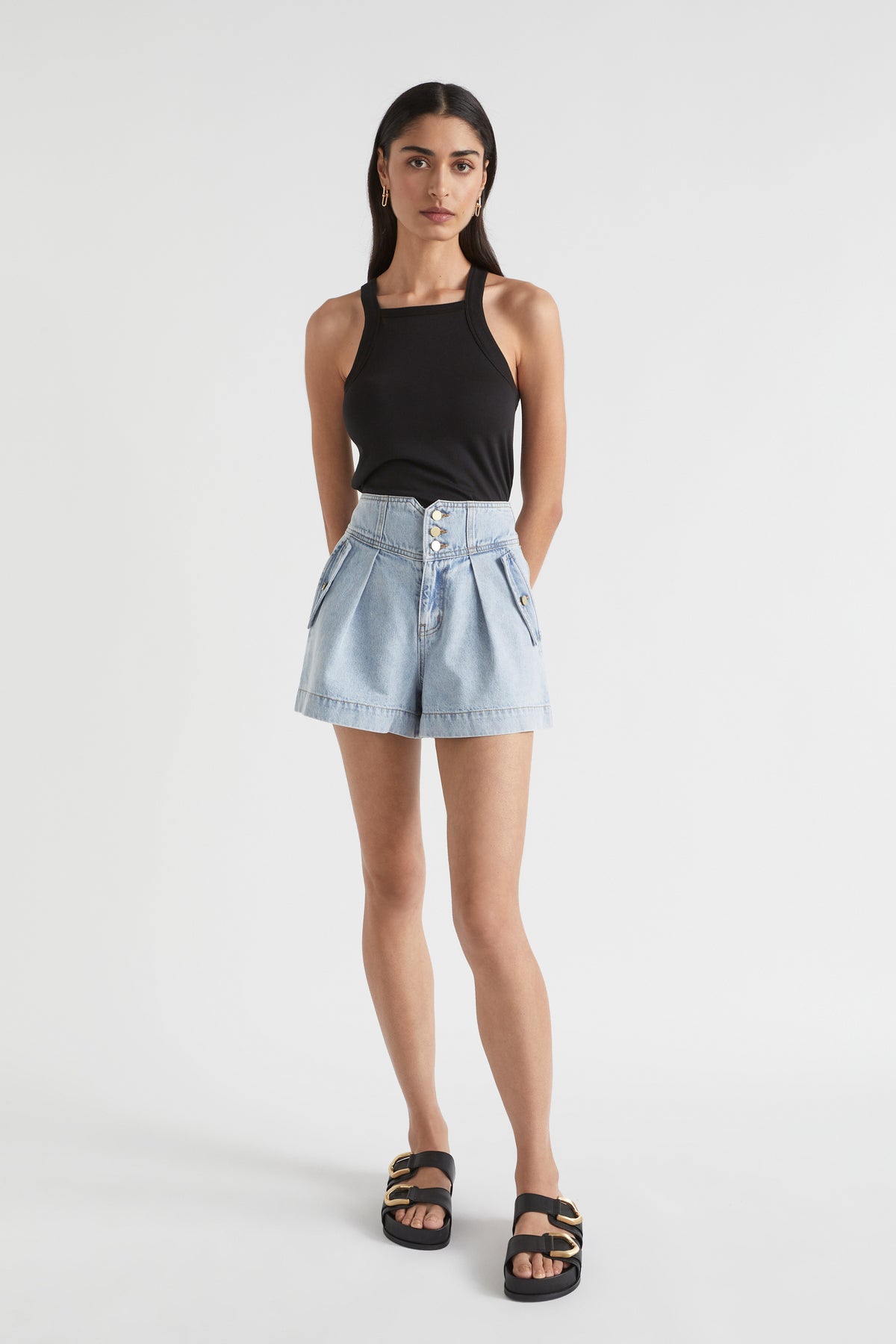 Denim Button Detail Short