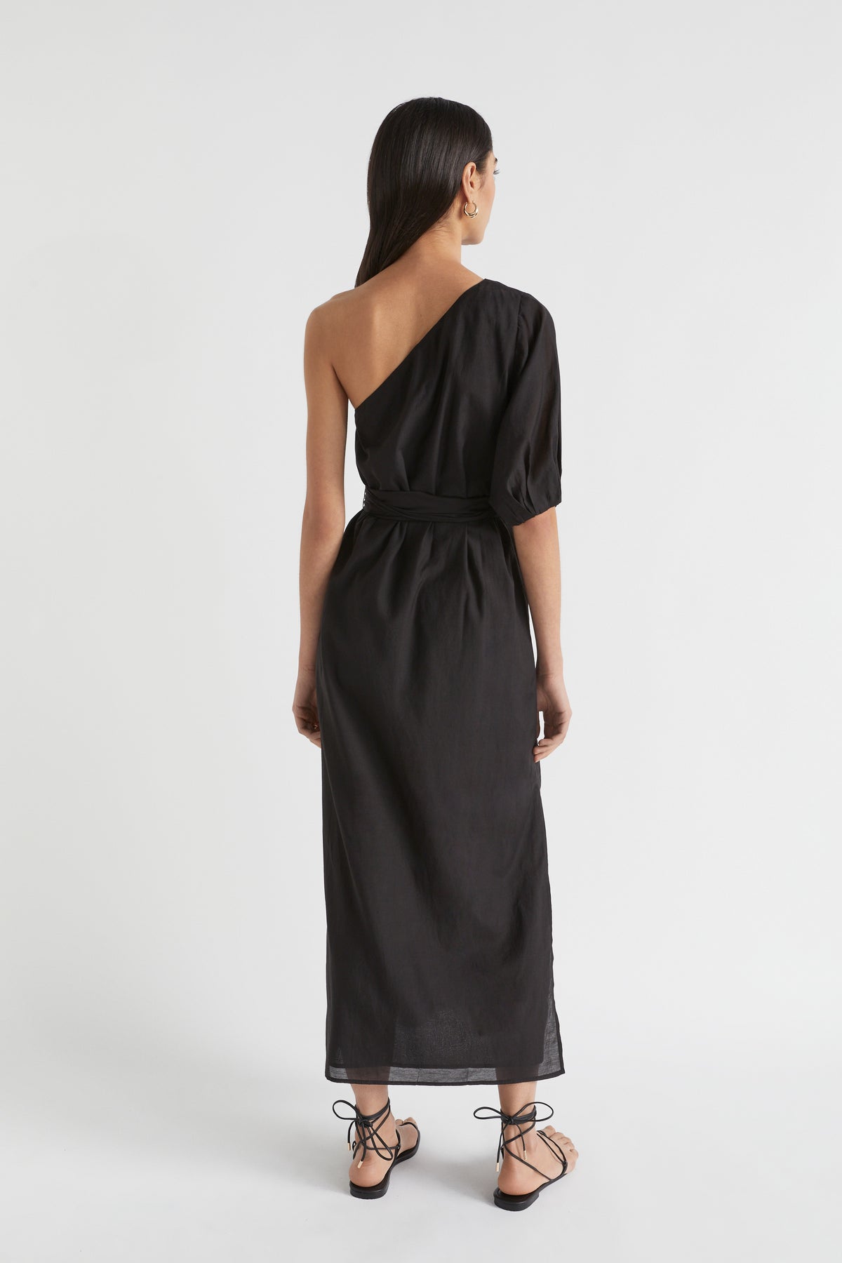 One Shoulder D Ring Belt Maxi Dress