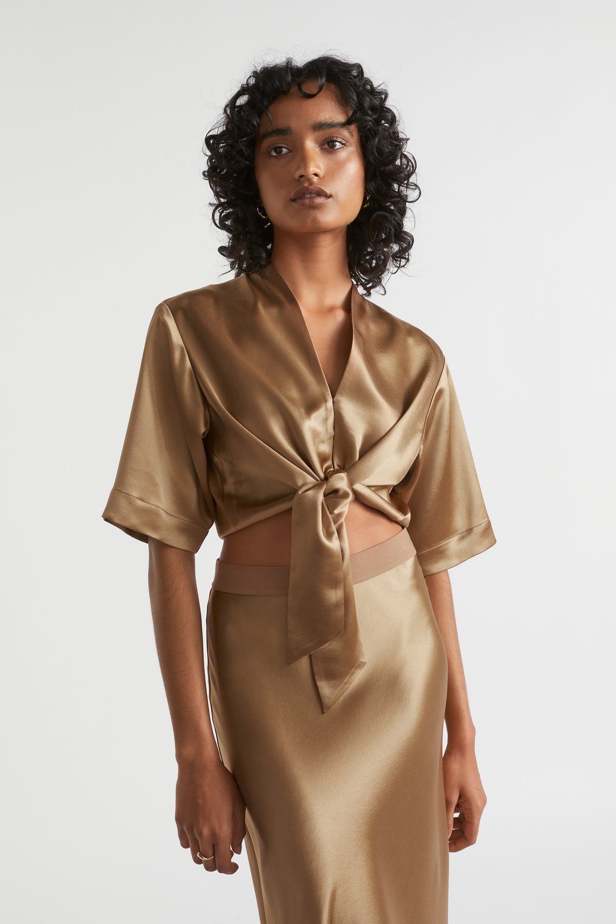 Satin Tie Front Top