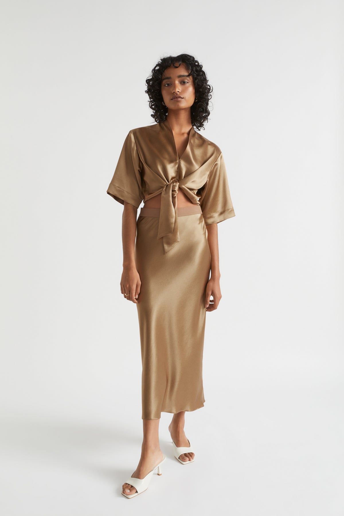 Satin Tie Front Top