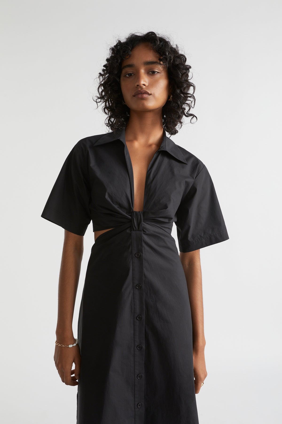 Knot Front Poplin Shirt Dress