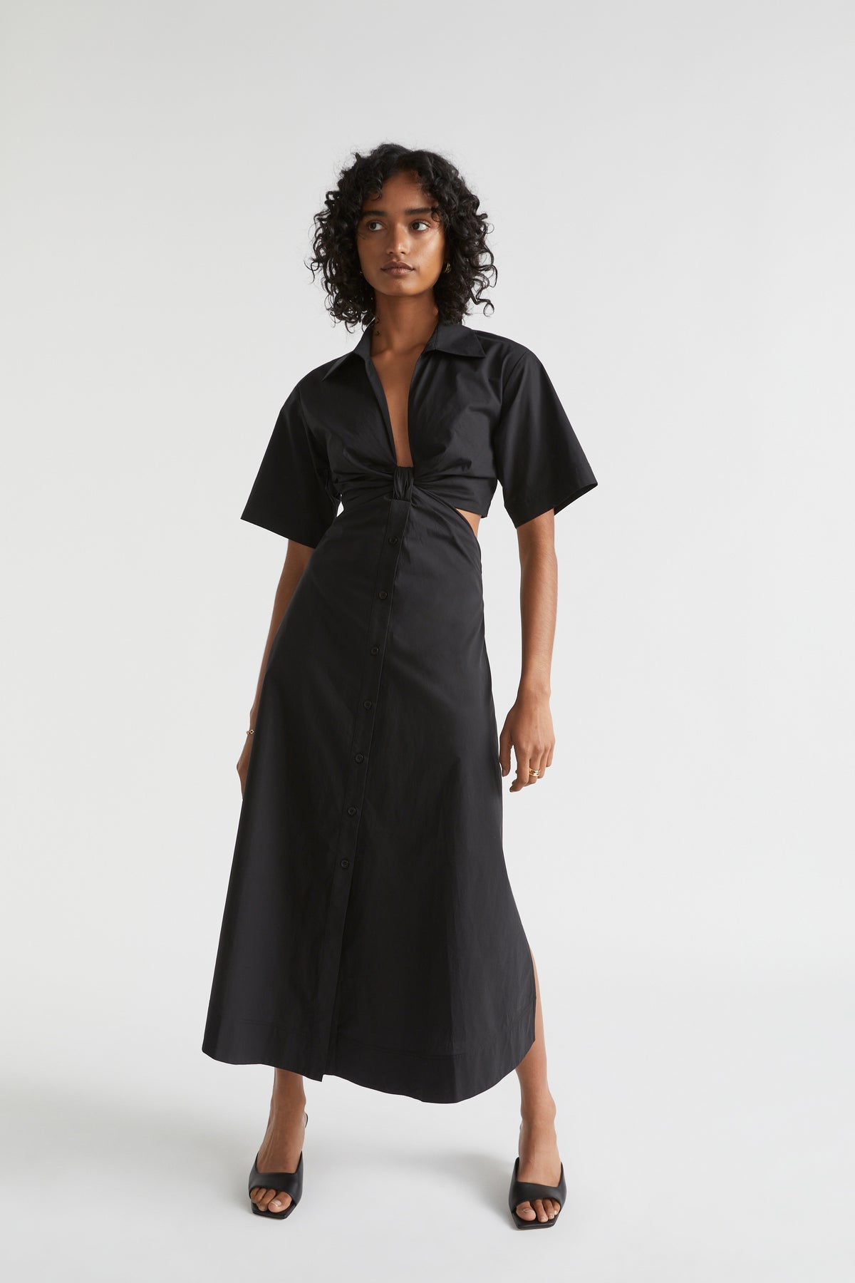 Knot Front Poplin Shirt Dress