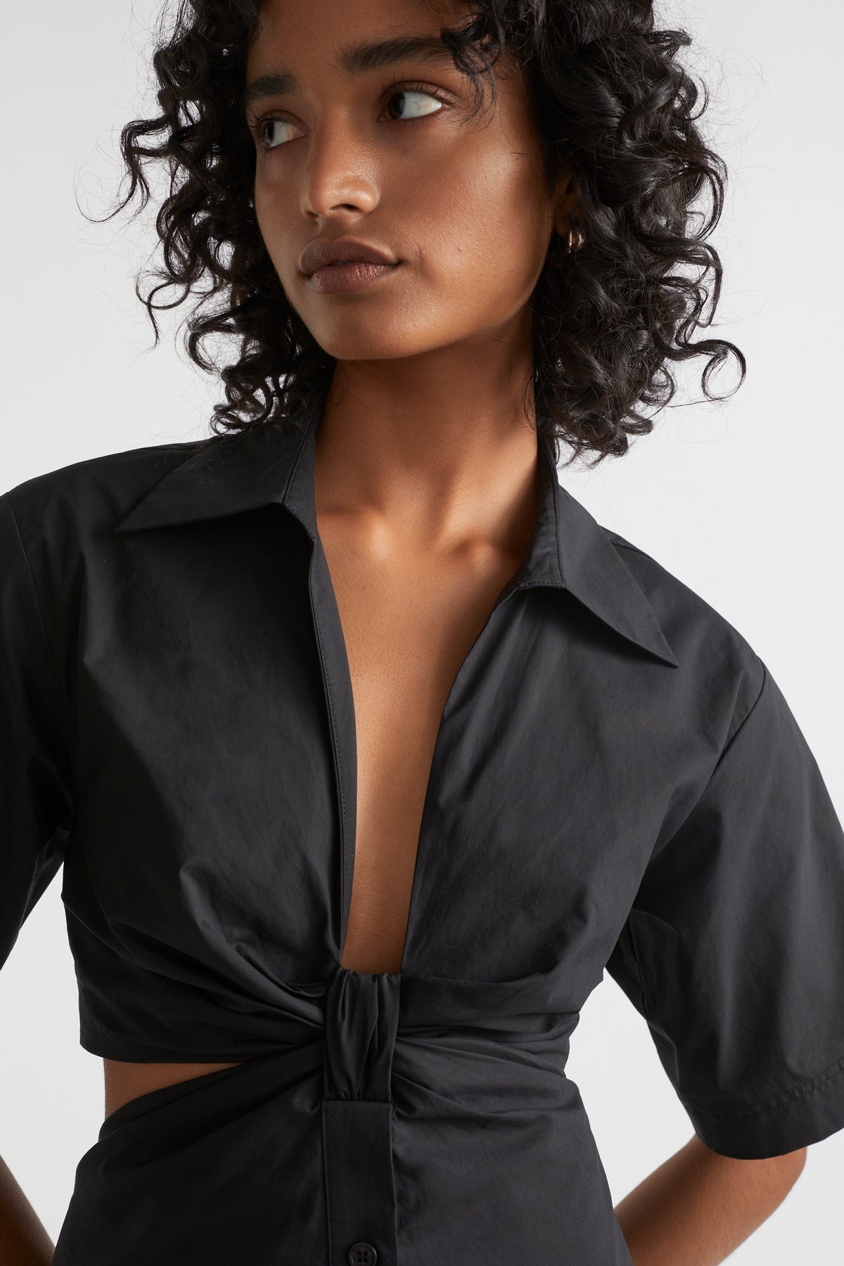 Knot Front Poplin Shirt Dress