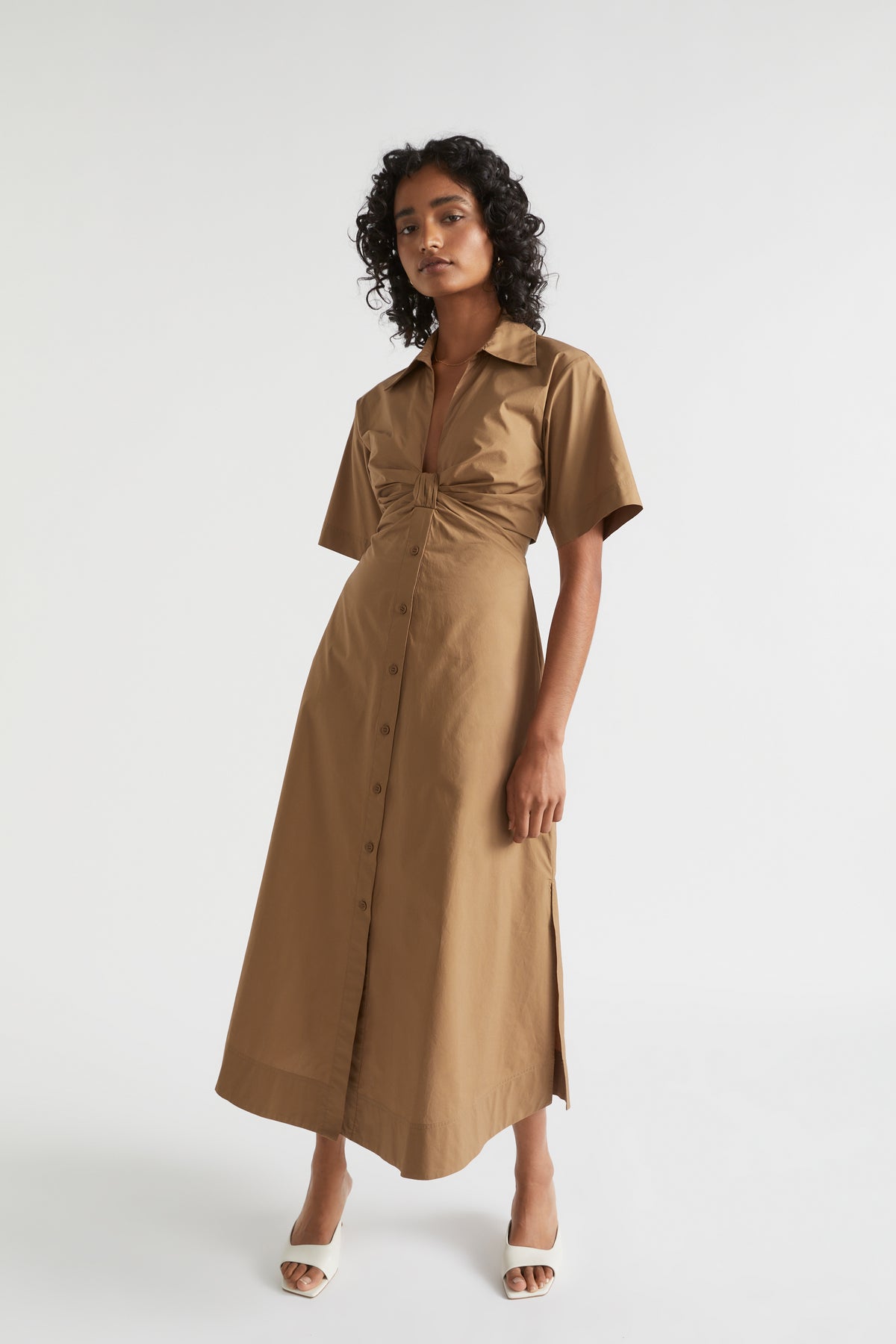 Knot Front Poplin Shirt Dress