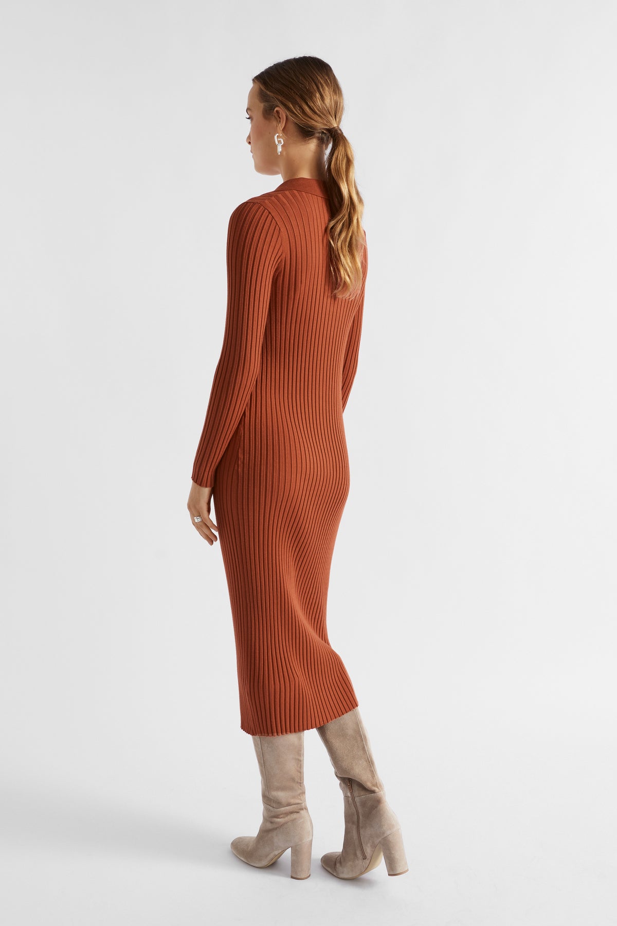 Streamline Polo Knit Midi Dress
