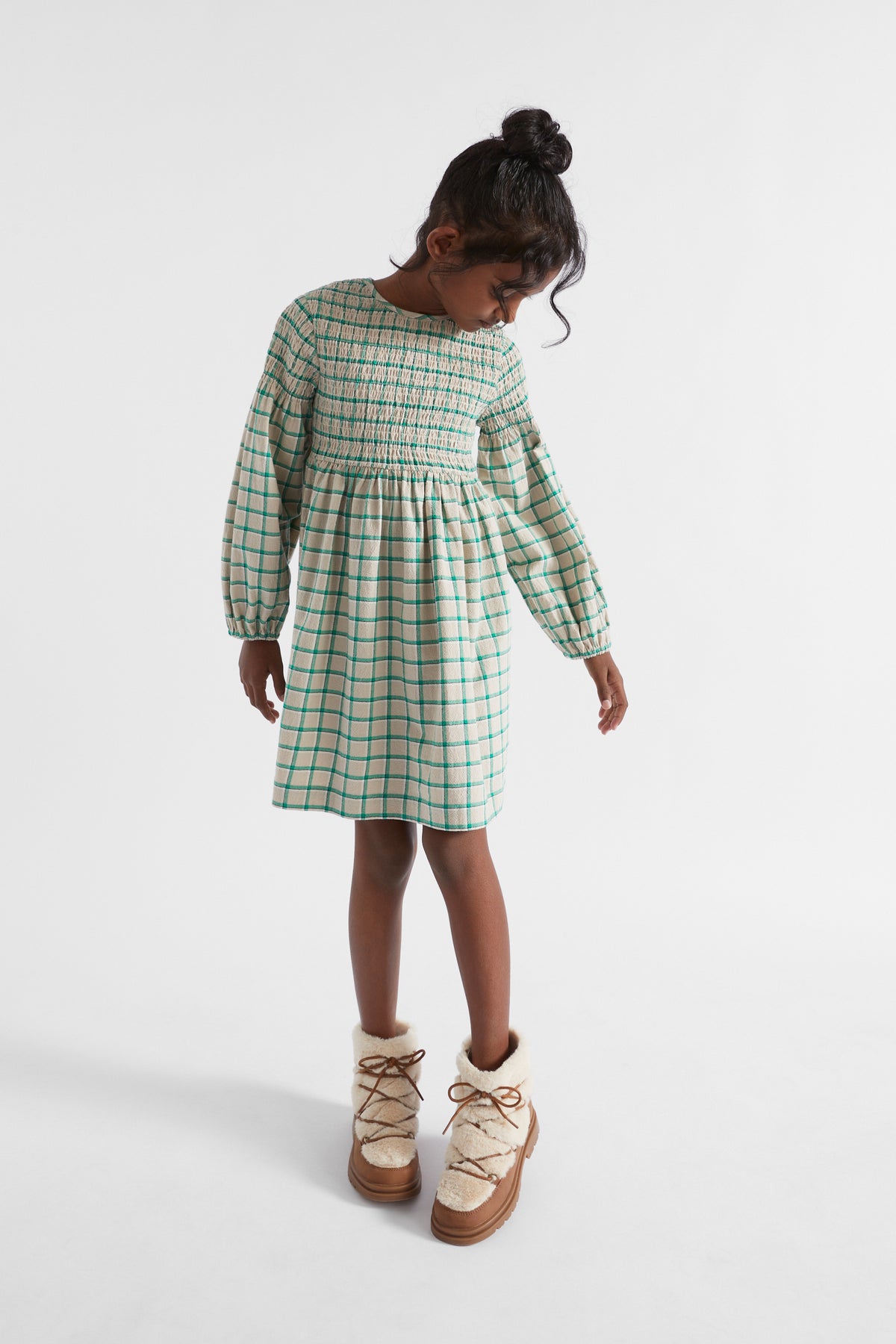 Shirred Gingham Dress