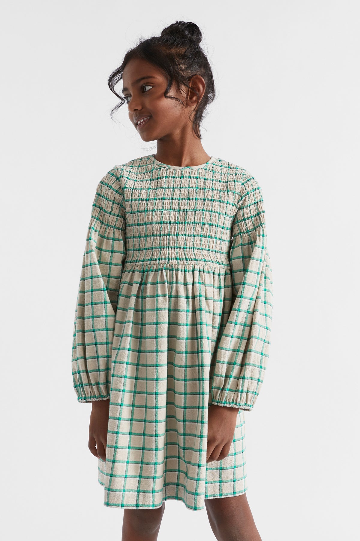Shirred Gingham Dress