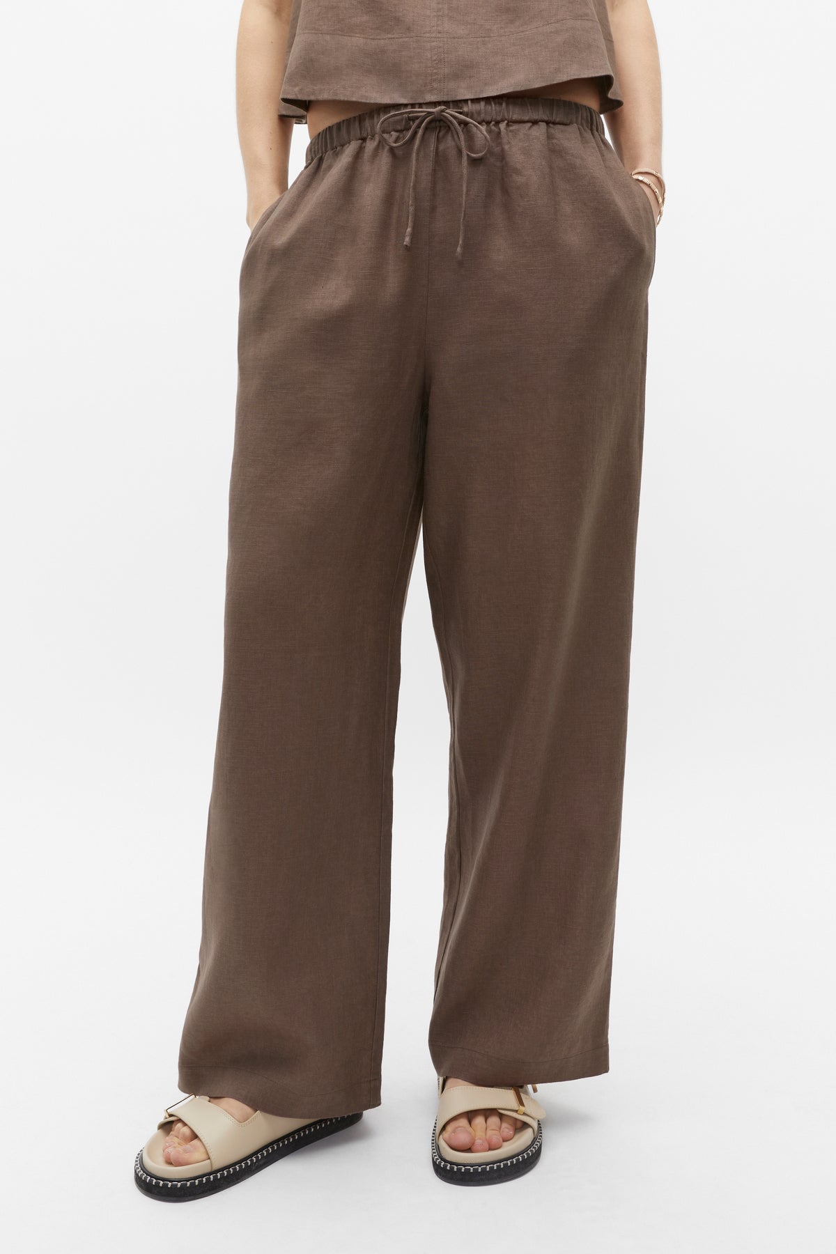 Core Linen Wide Leg Tie Pant