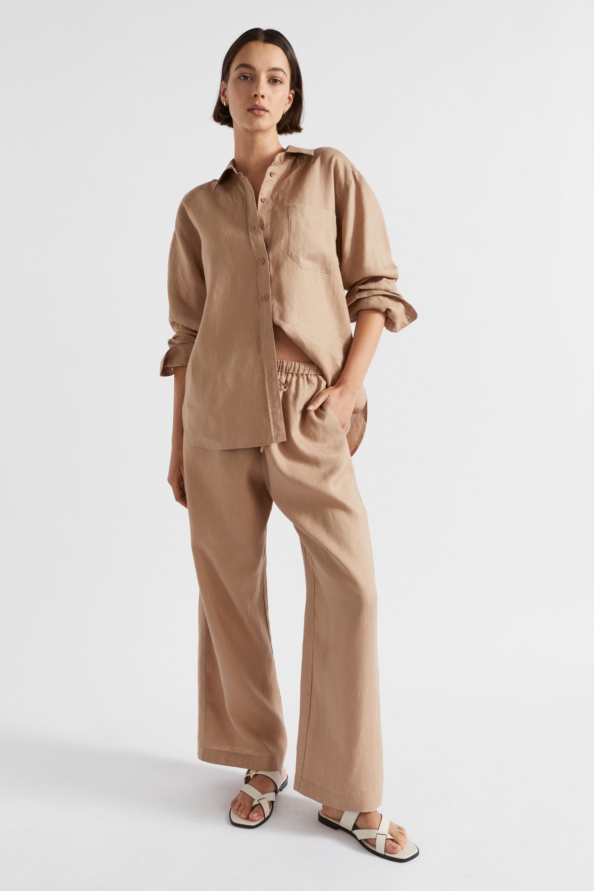 Core Linen Wide Leg Tie Pant