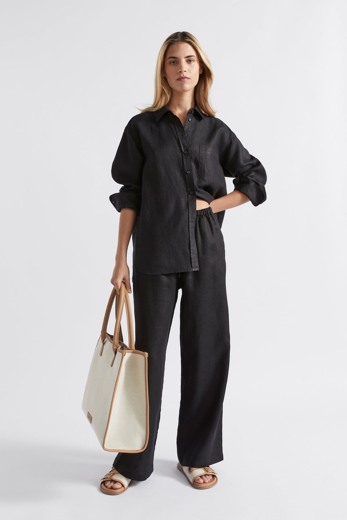 Core Linen Wide Leg Tie Pant