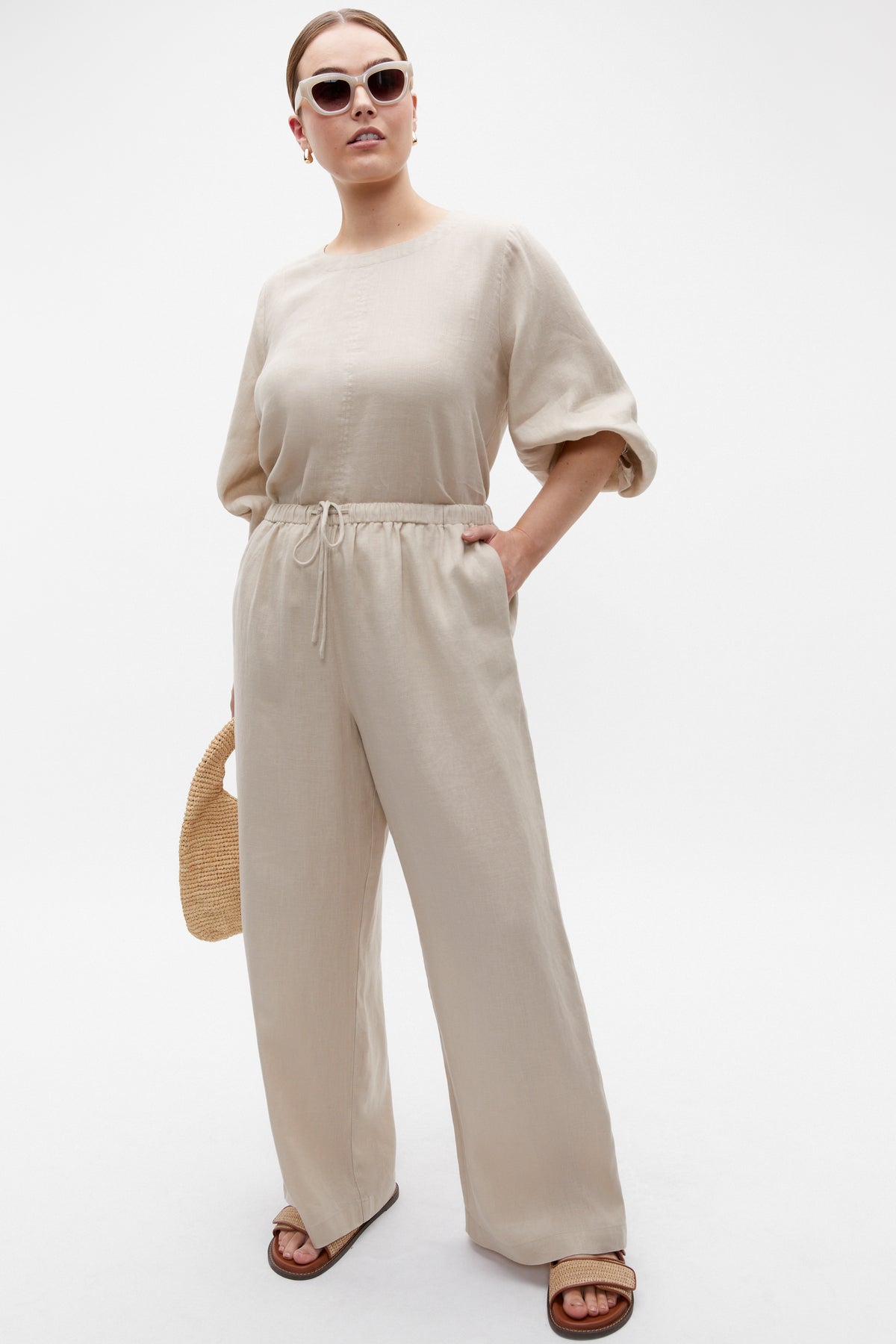 Core Linen Wide Leg Tie Pant