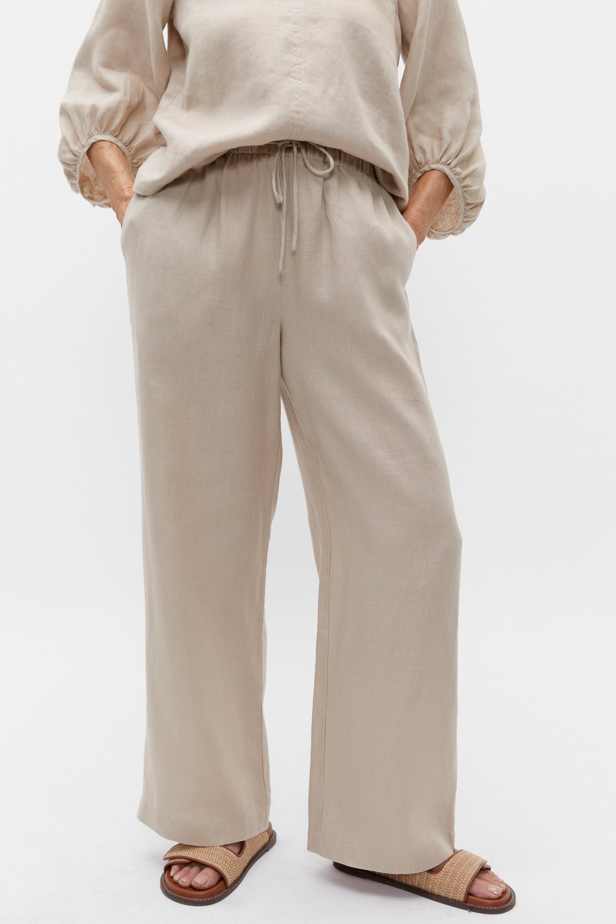 Core Linen Wide Leg Tie Pant