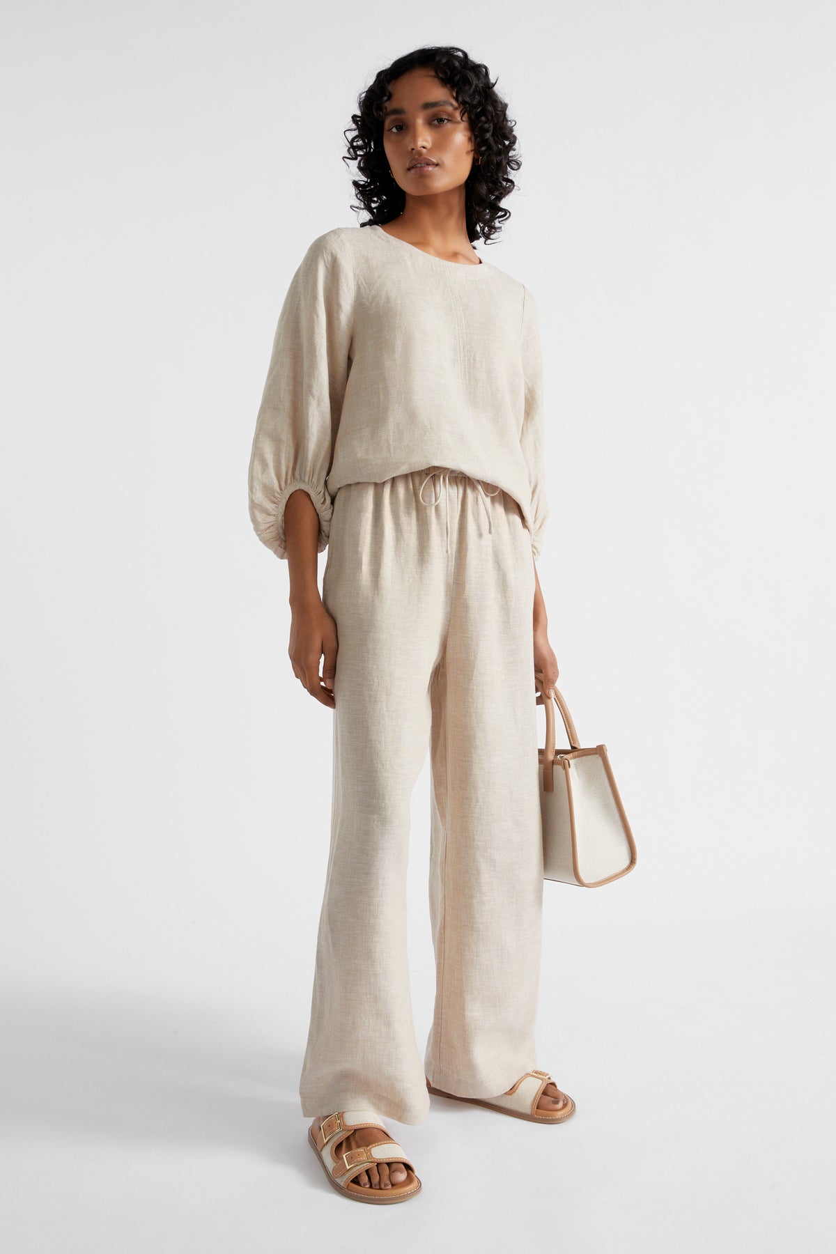 Core Linen Wide Leg Tie Pant