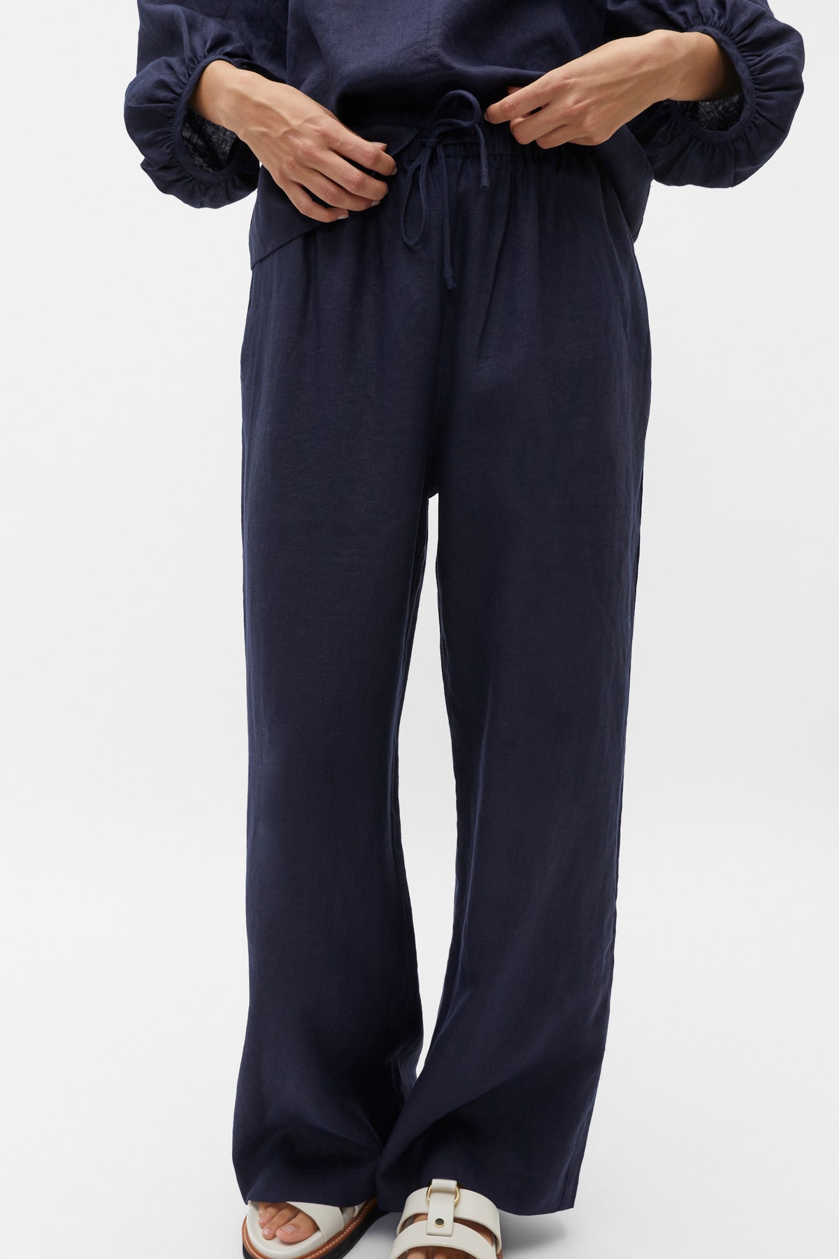 Core Linen Wide Leg Tie Pant