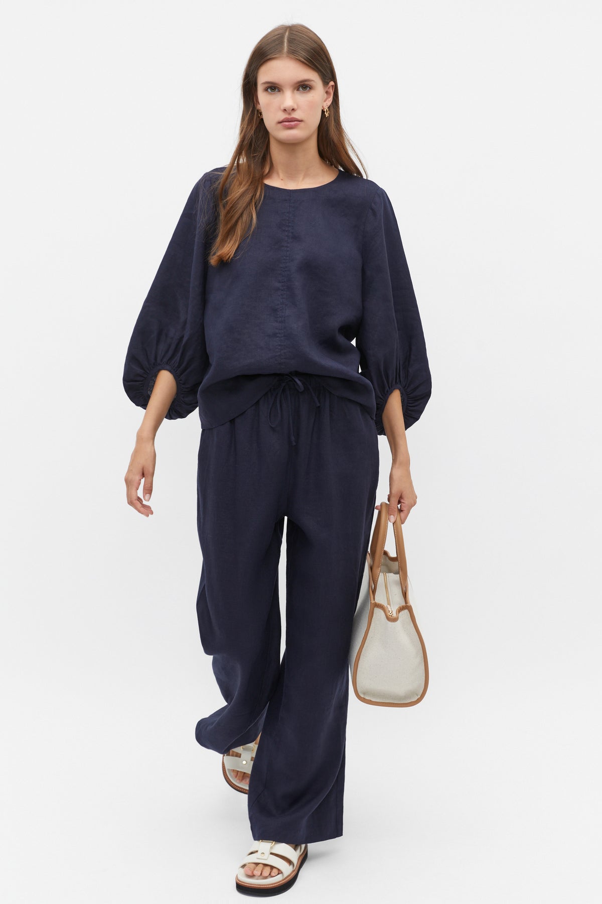 Core Linen Wide Leg Tie Pant