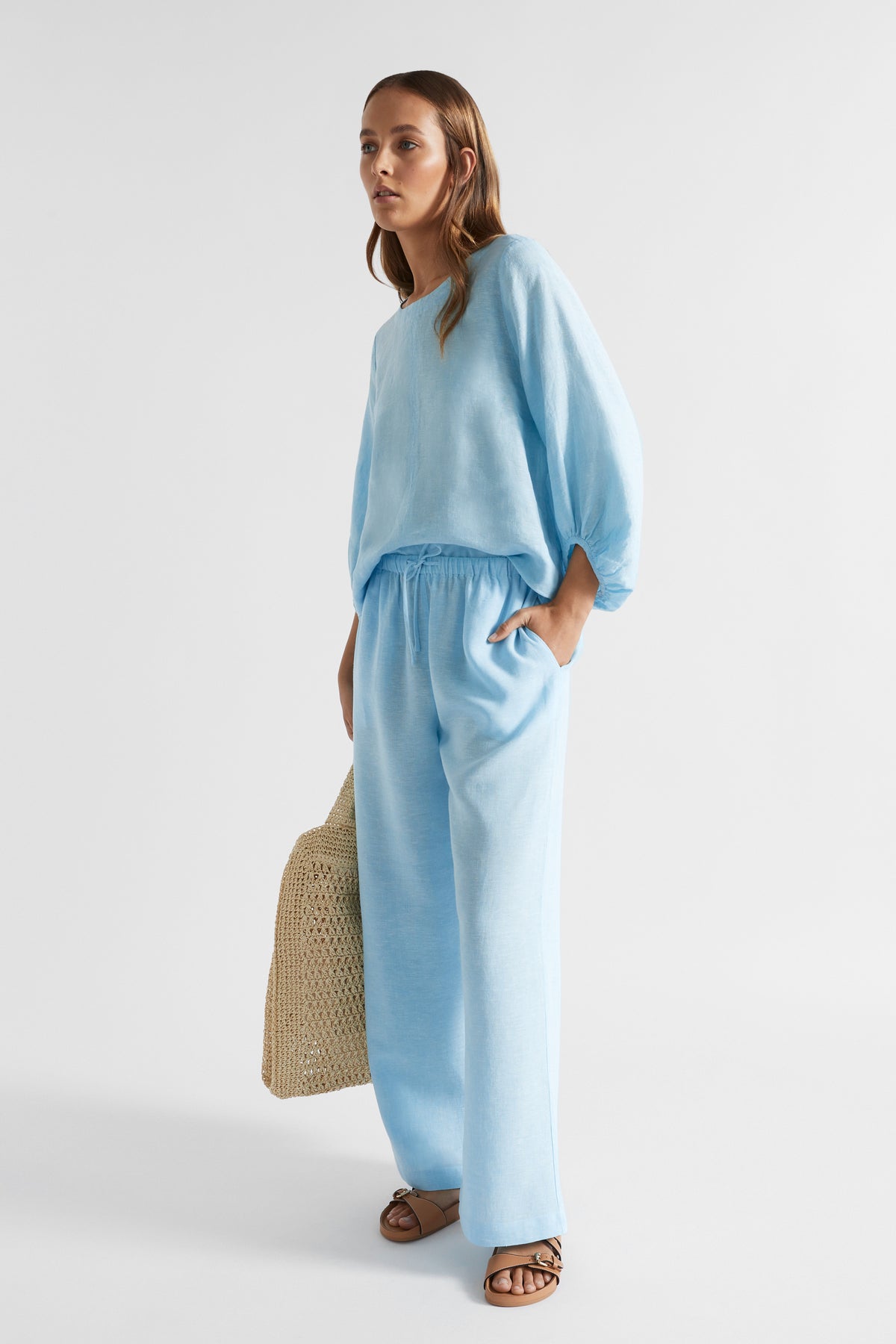 Core Linen Wide Leg Tie Pant