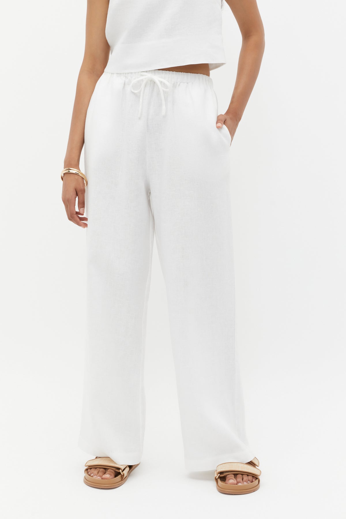 Core Linen Wide Leg Tie Pant