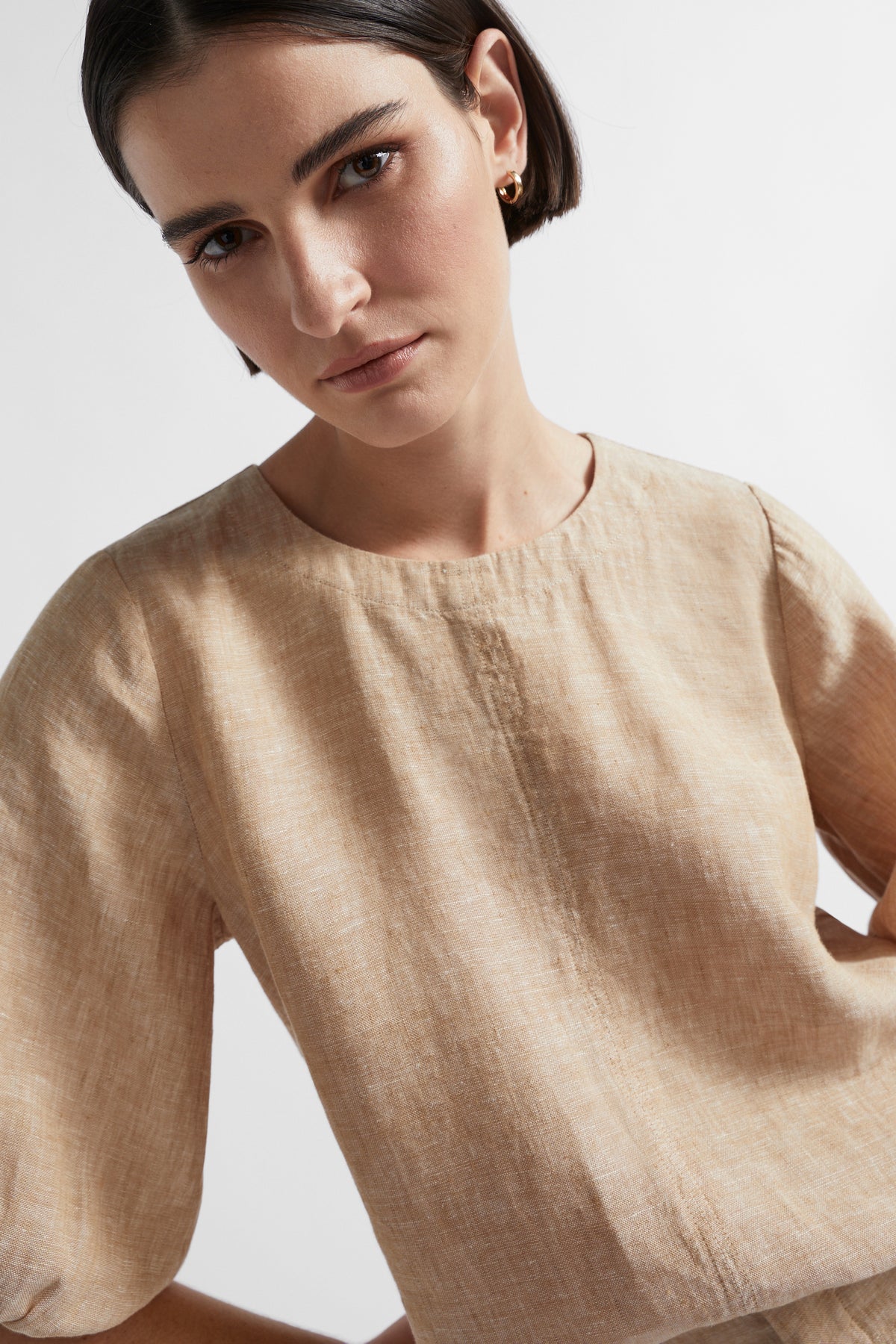 Core Linen Balloon Sleeve Top