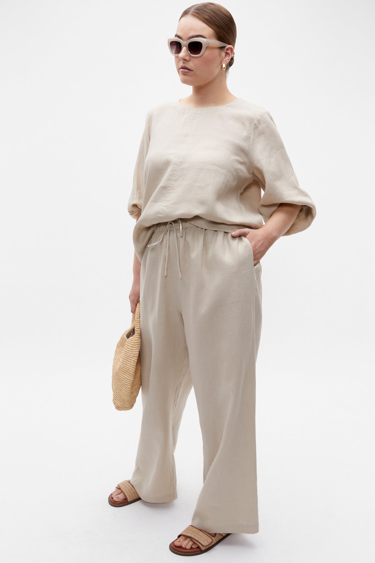 Core Linen Balloon Sleeve Top