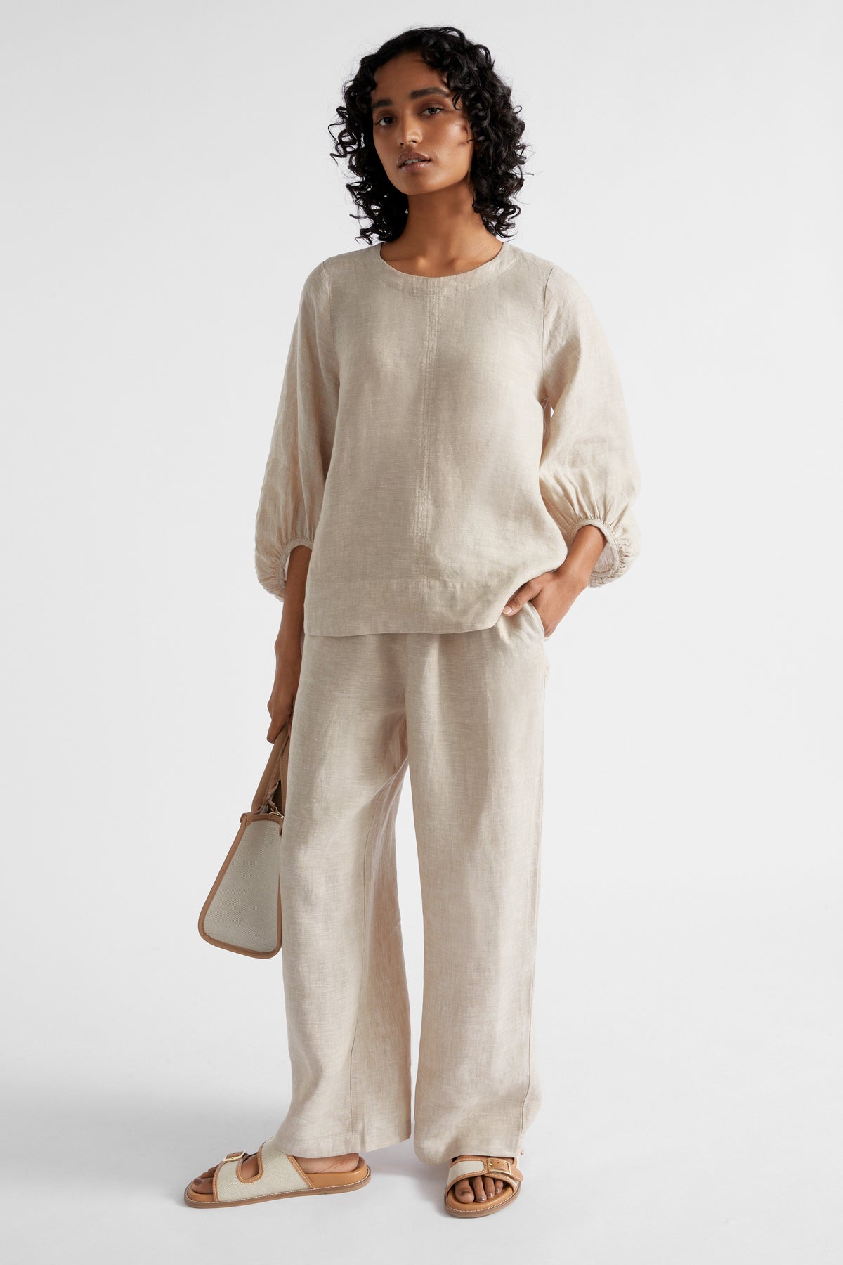Core Linen Balloon Sleeve Top