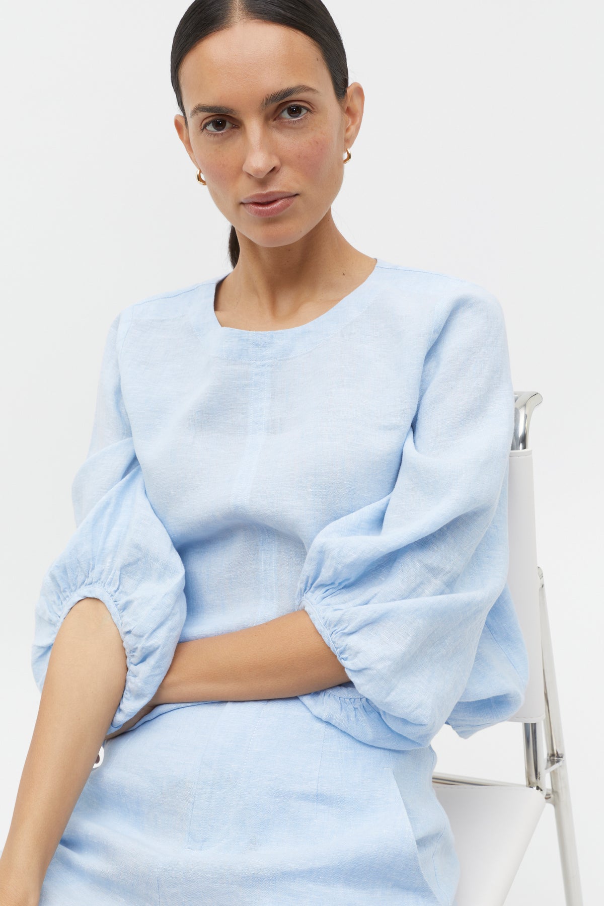 Core Linen Balloon Sleeve Top