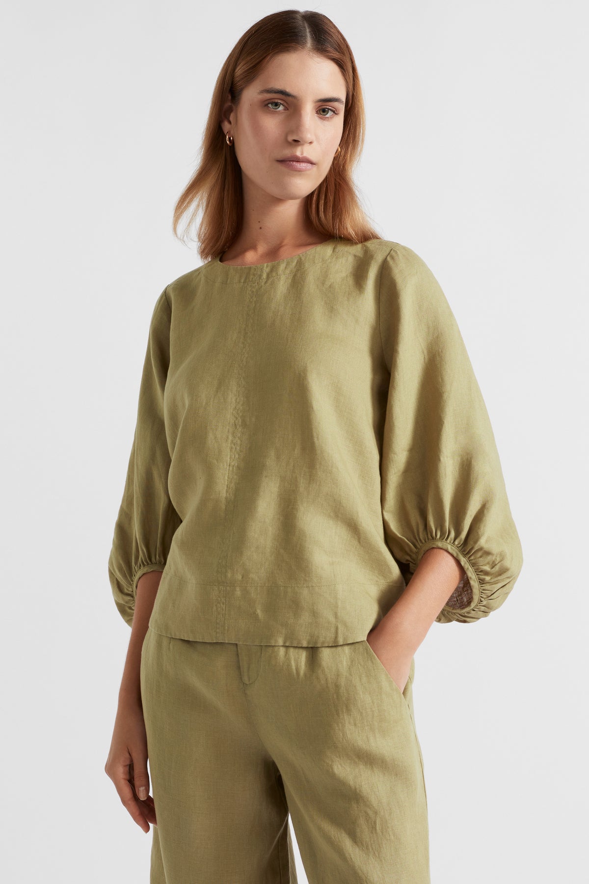Core Linen Balloon Sleeve Top