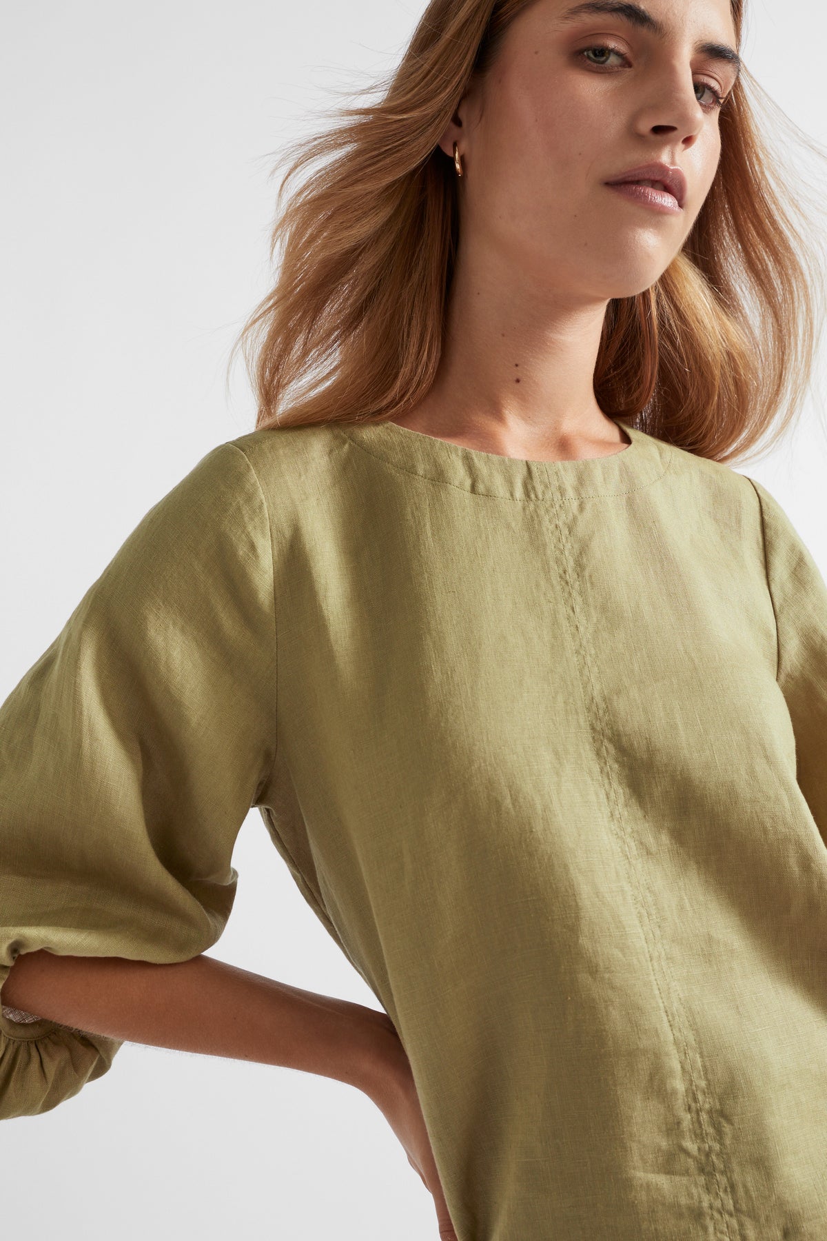 Core Linen Balloon Sleeve Top