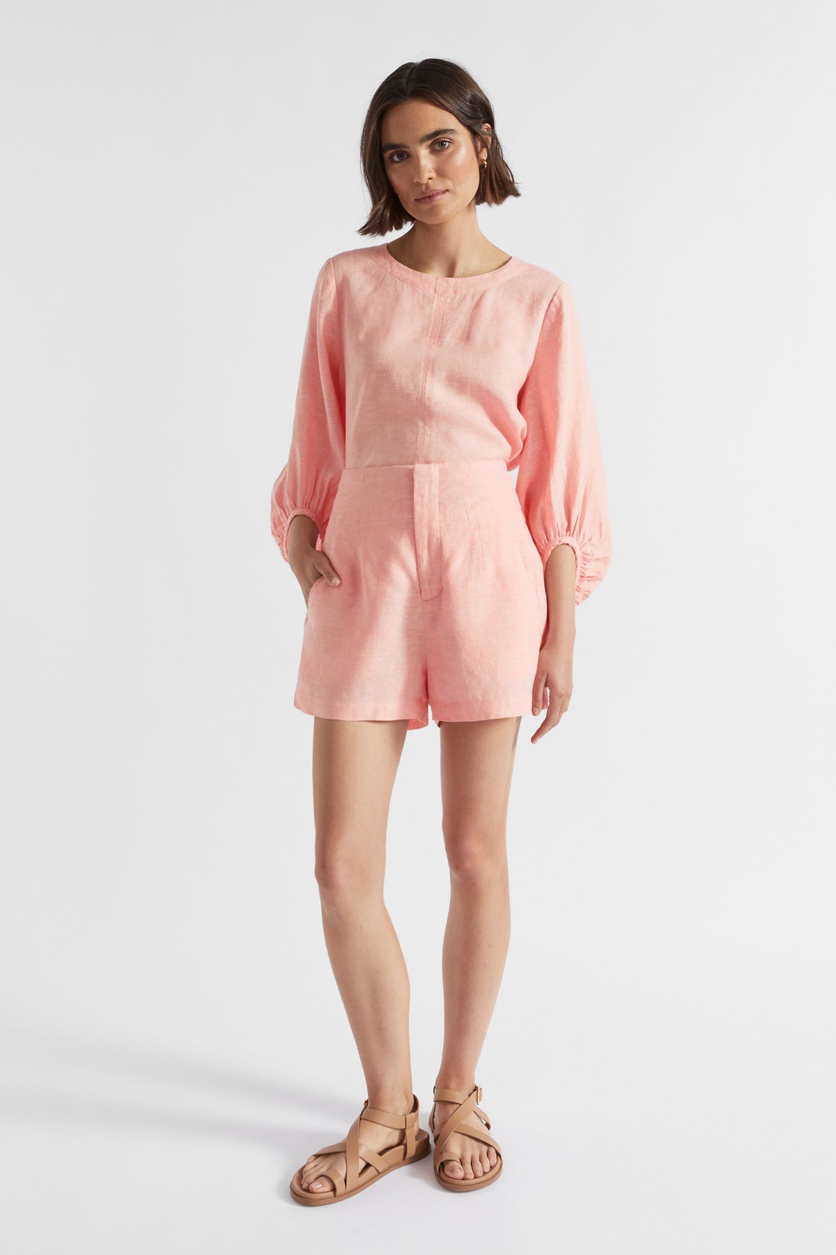 Core Linen Balloon Sleeve Top