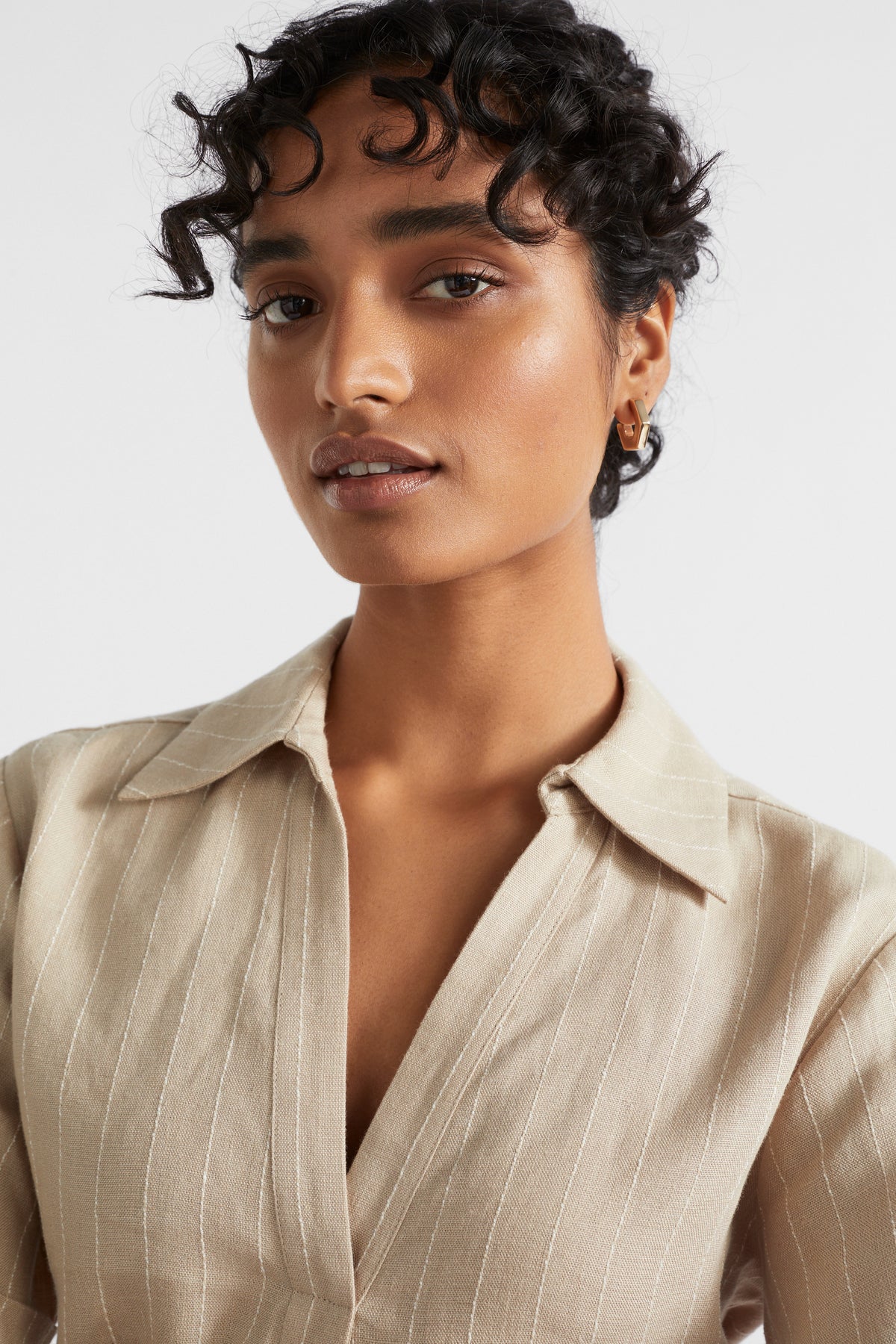 Linen Pinstripe Twist Shirt