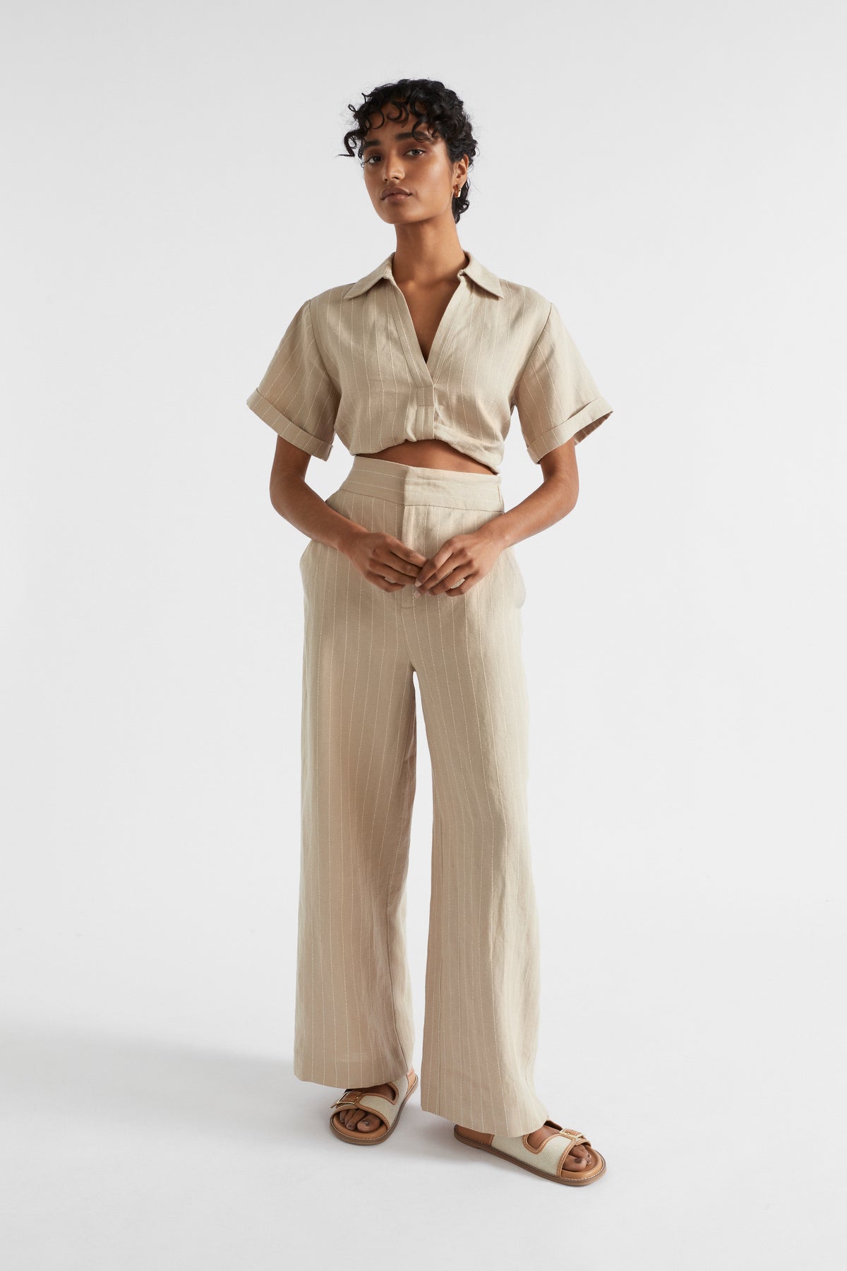 Linen Pinstripe Twist Shirt