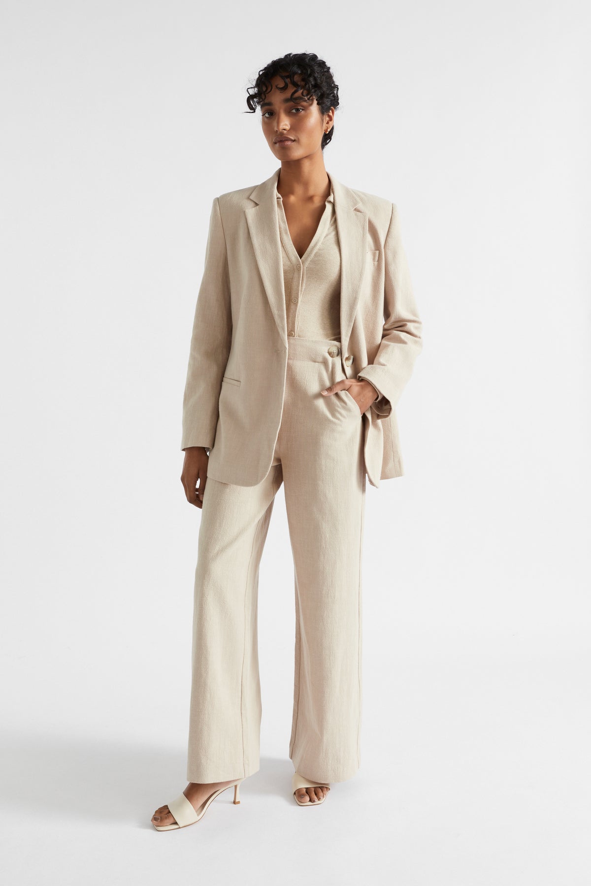 Textured Button Detail Pant