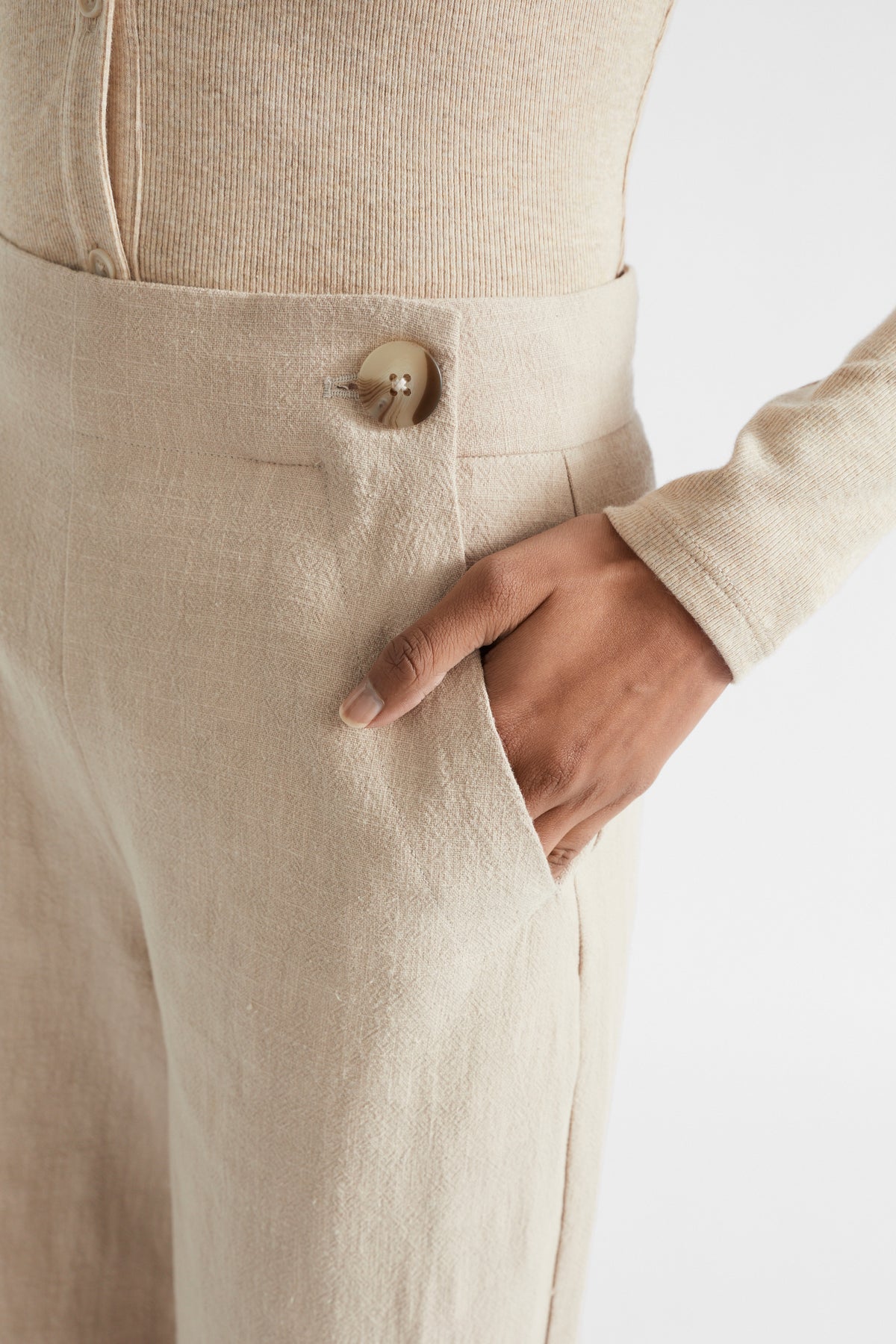 Textured Button Detail Pant