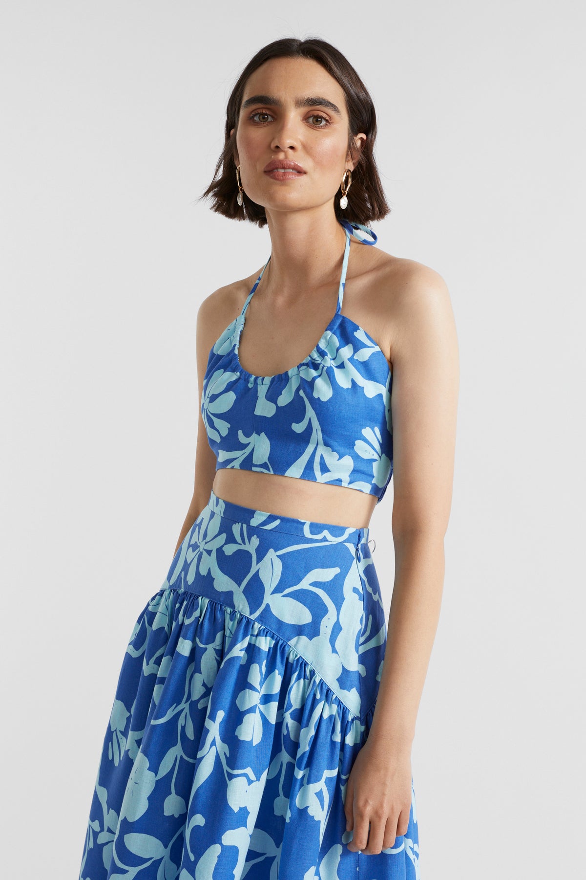 Linen Floral Halter Crop