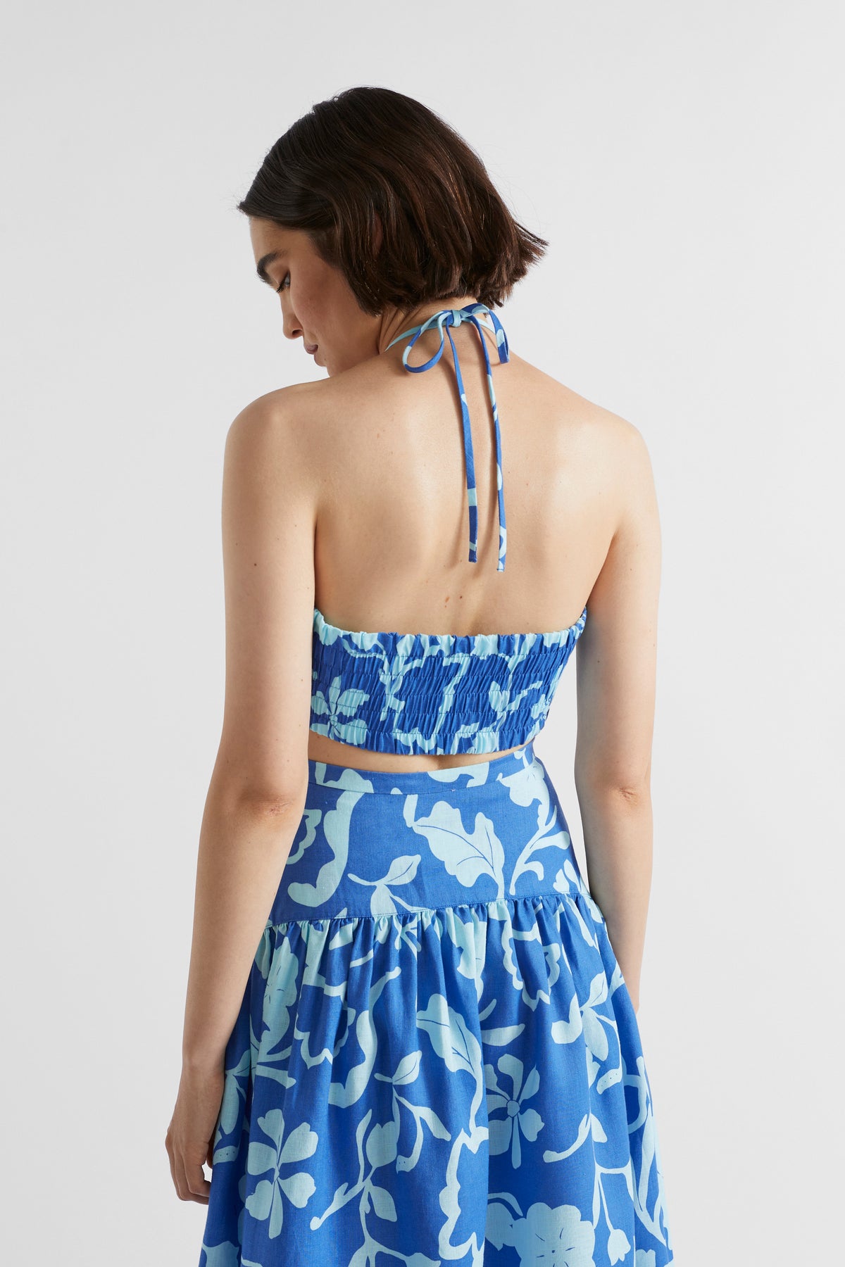 Linen Floral Halter Crop