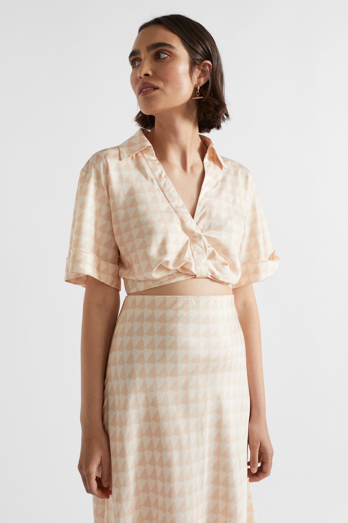 Satin Geo Crop Shirt