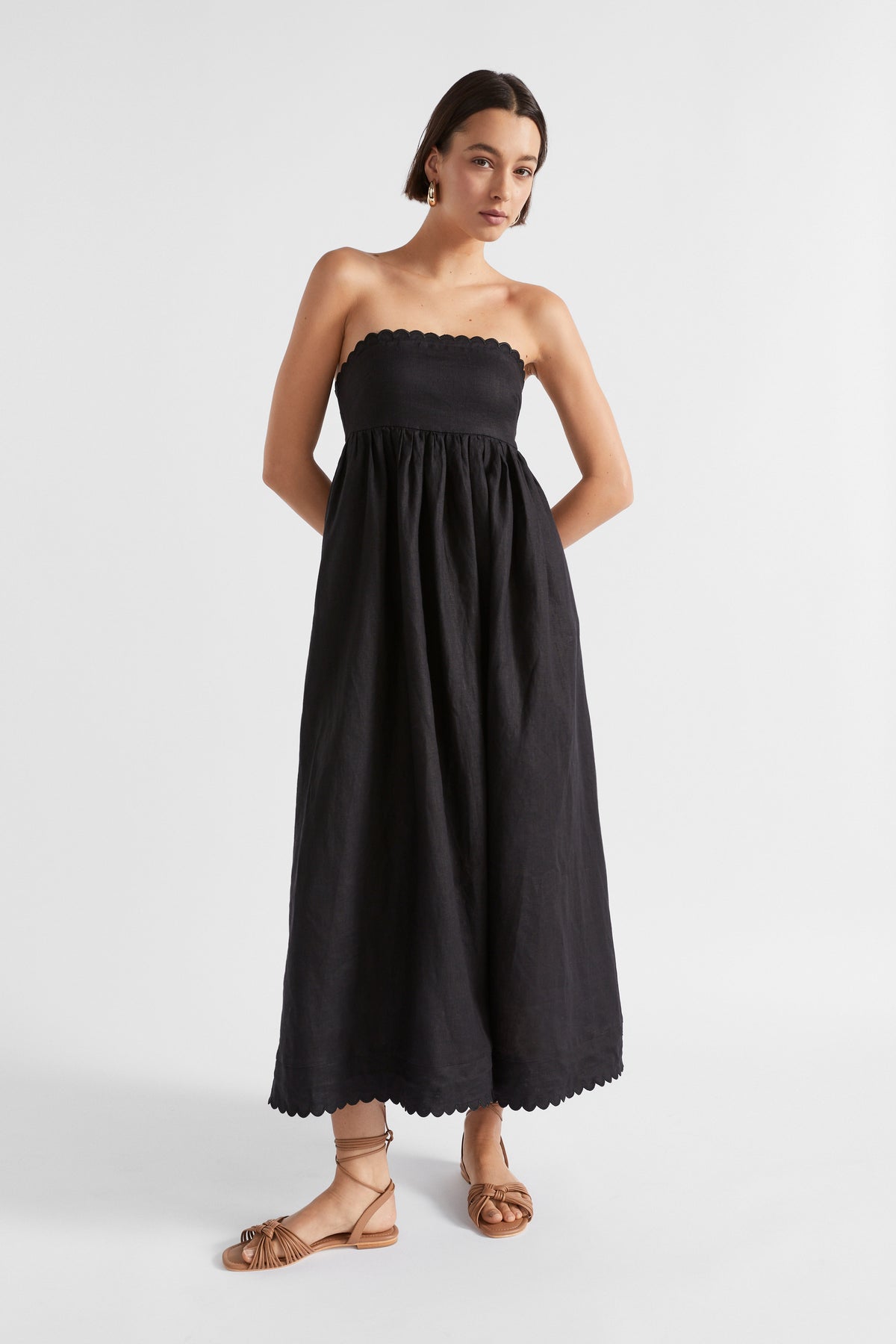 Linen Scallop Midi Dress