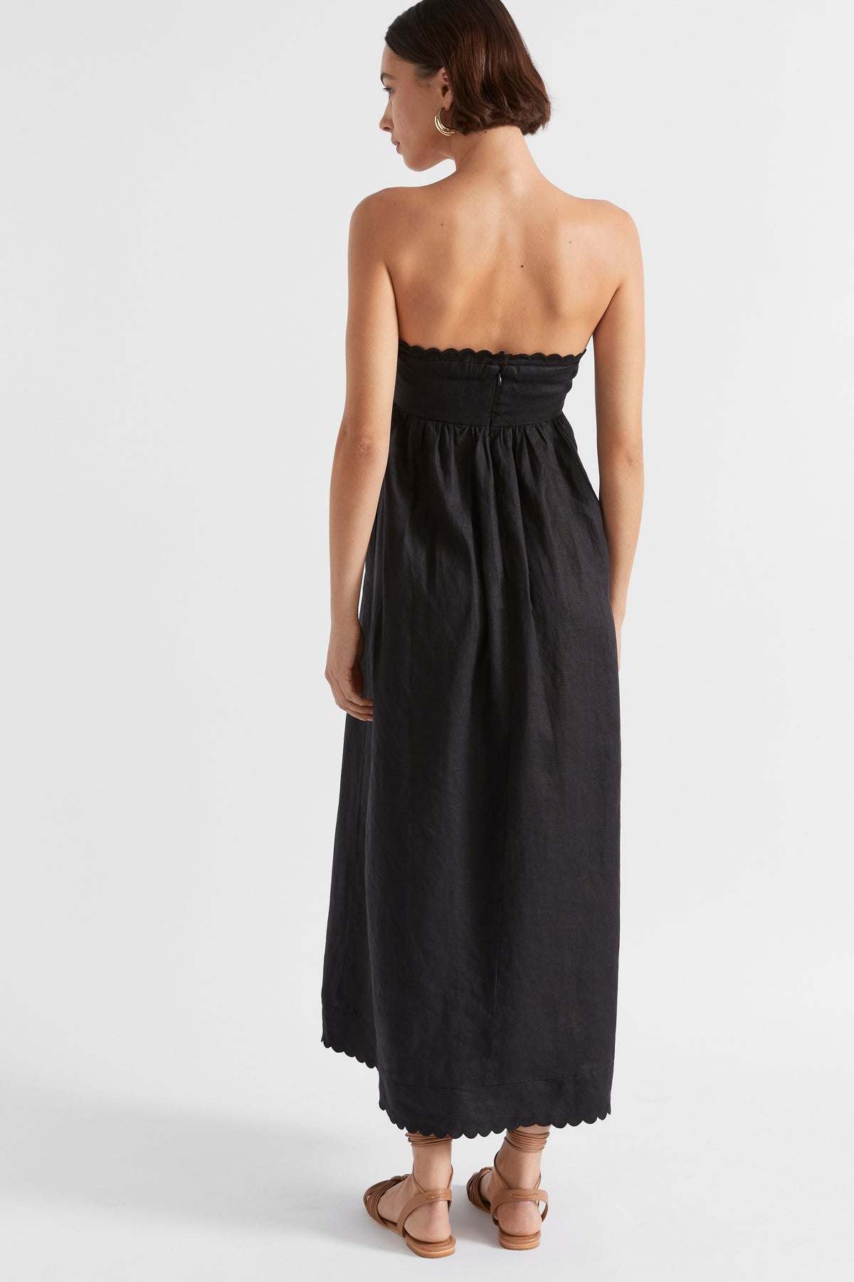 Linen Scallop Midi Dress