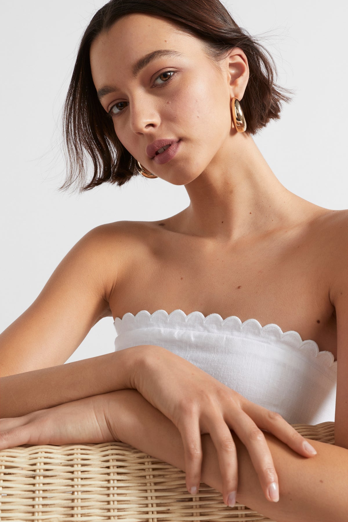 Linen Scallop Midi Dress