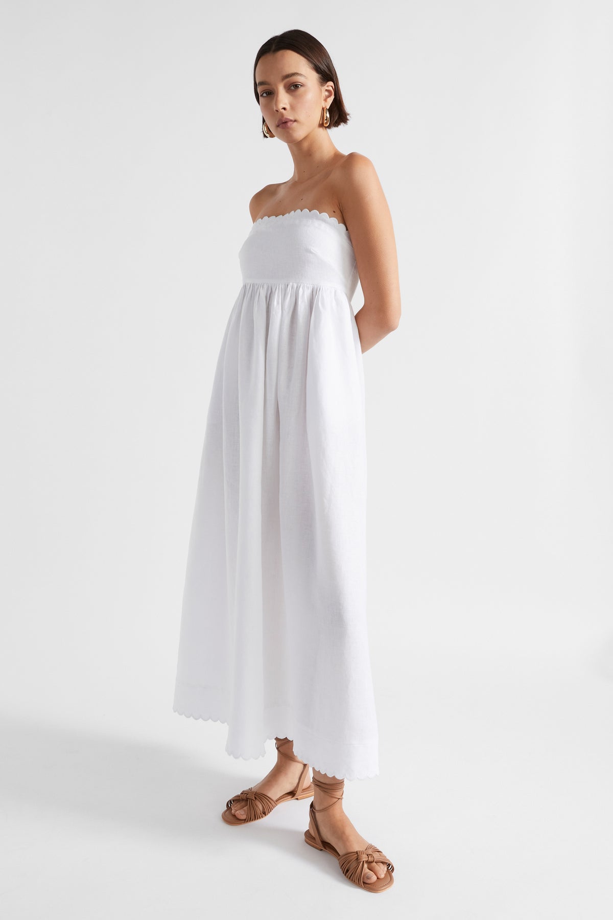 Linen Scallop Midi Dress