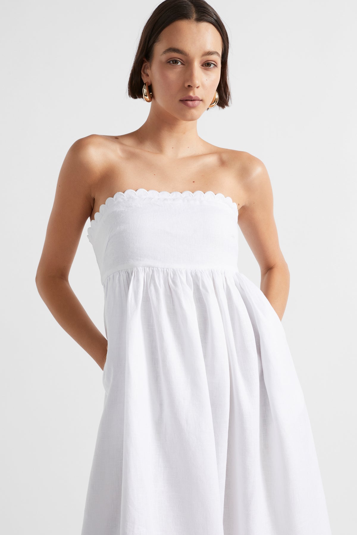 Linen Scallop Midi Dress