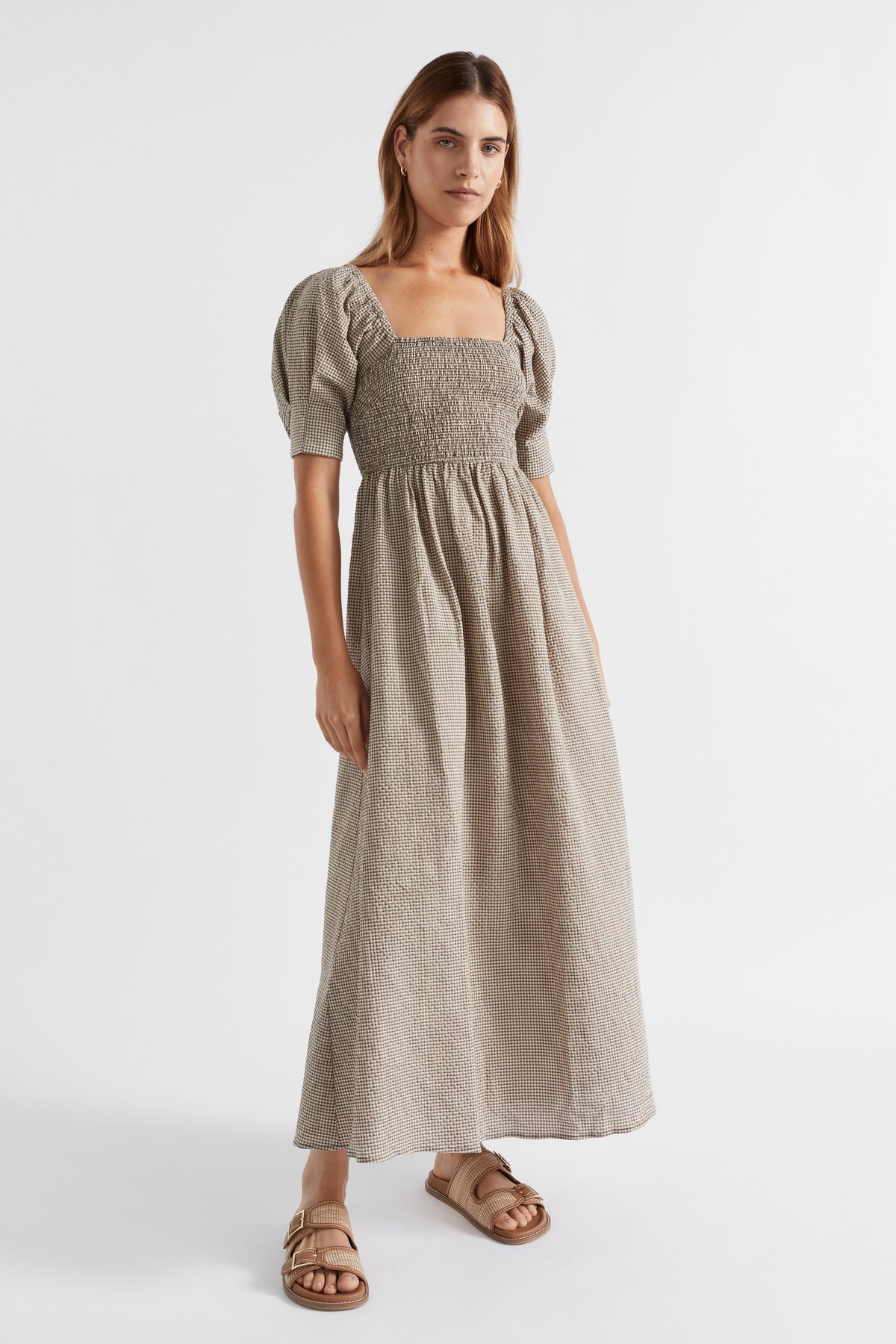 Textured Gingham Midi Dress