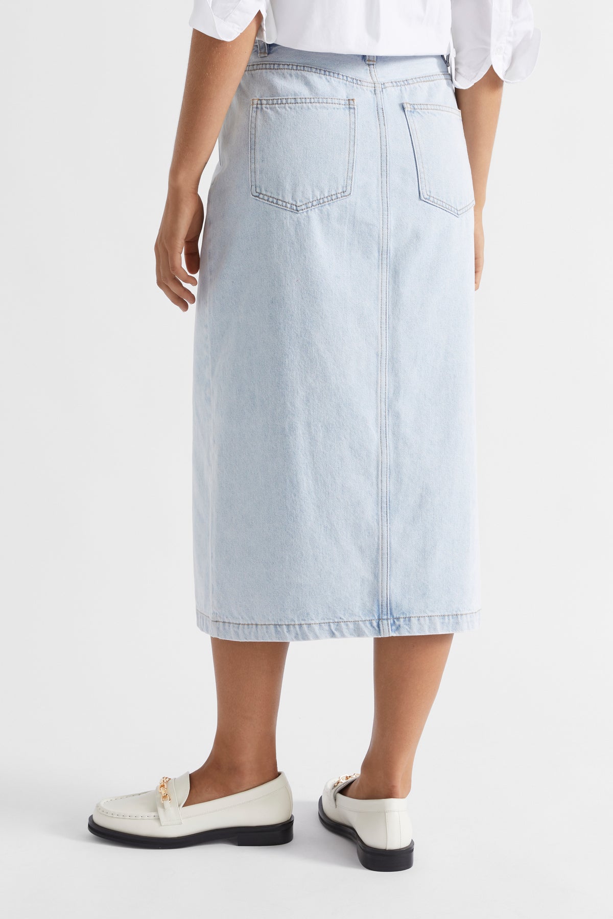 Denim Midi Split Front Skirt