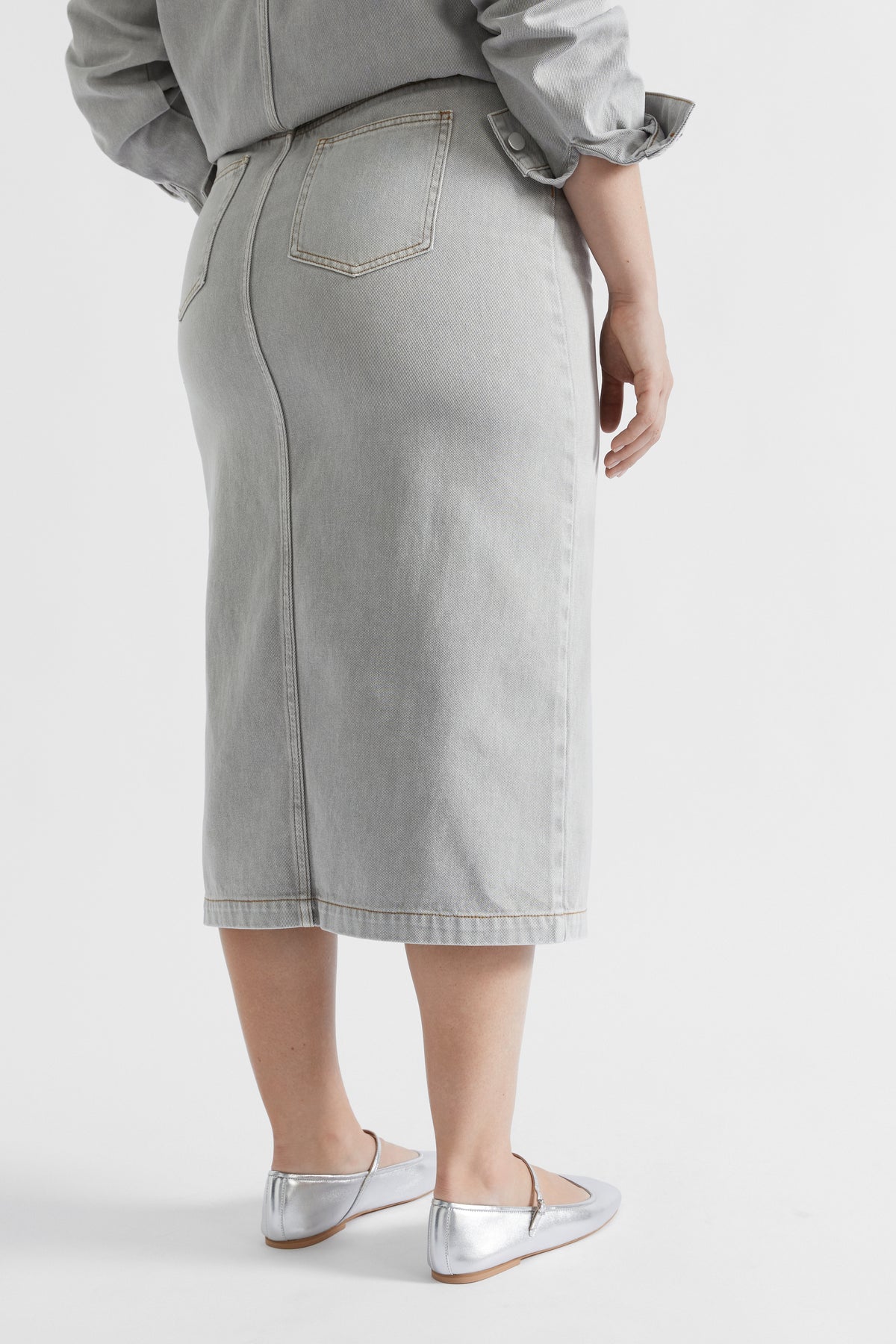 Denim Midi Split Front Skirt
